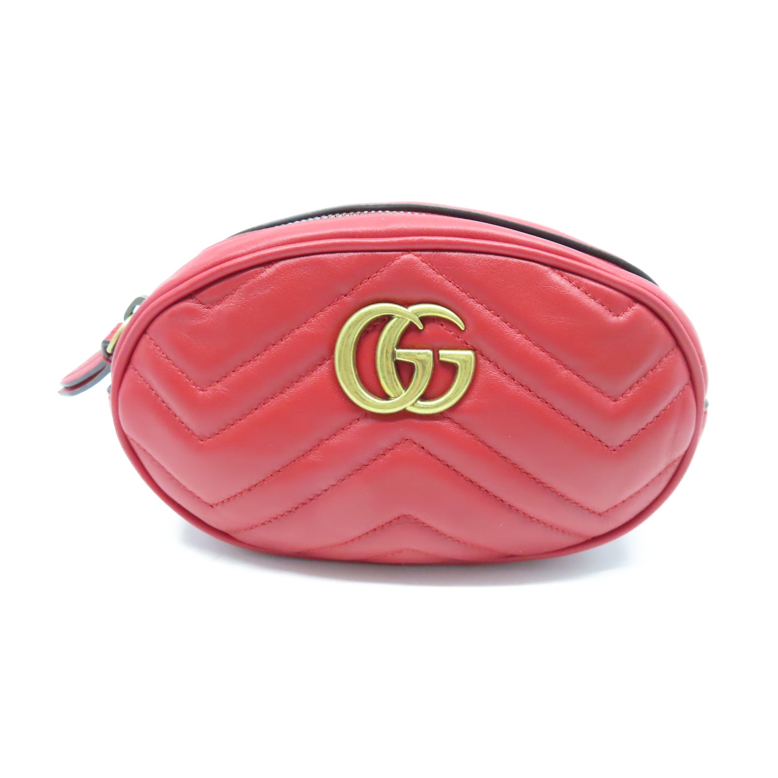 GUCCI 【激減優惠】斜紋牛皮皮革GG Marmont Waist Bag金扣腰包紅色