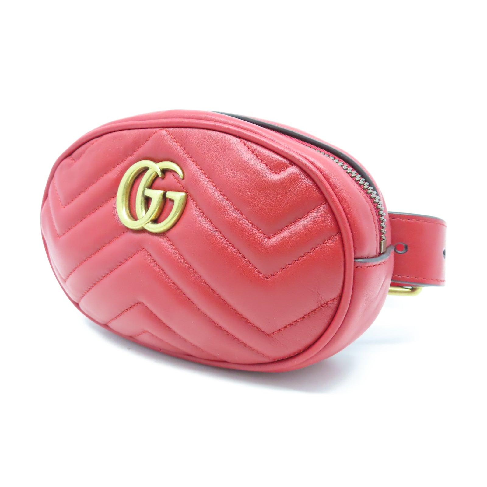 GUCCI 【激減優惠】斜紋牛皮皮革GG Marmont Waist Bag金扣腰包紅色