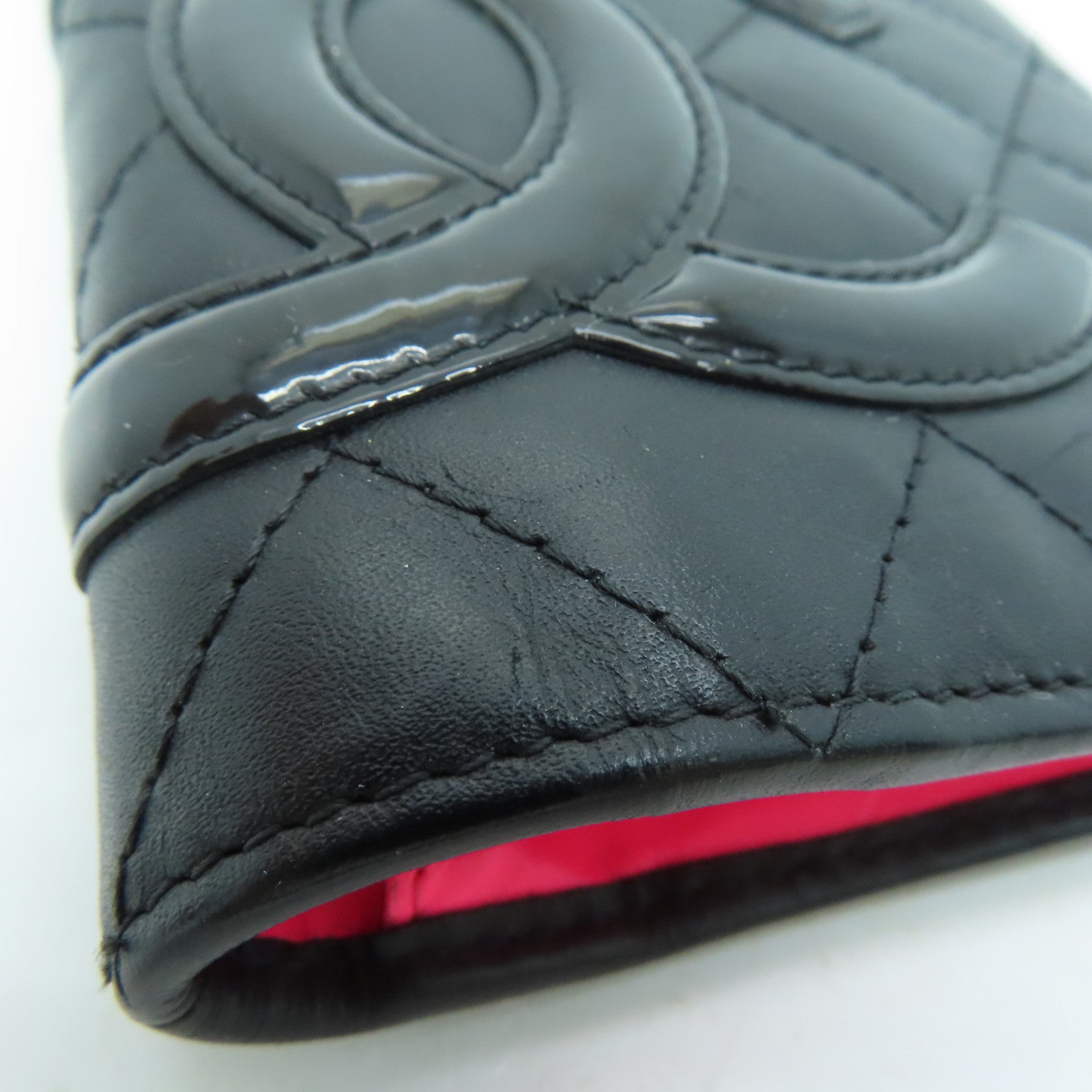 CHANEL [Sharp Discount] Diamond Leather Cambon Line Long Wallet Black/Pink