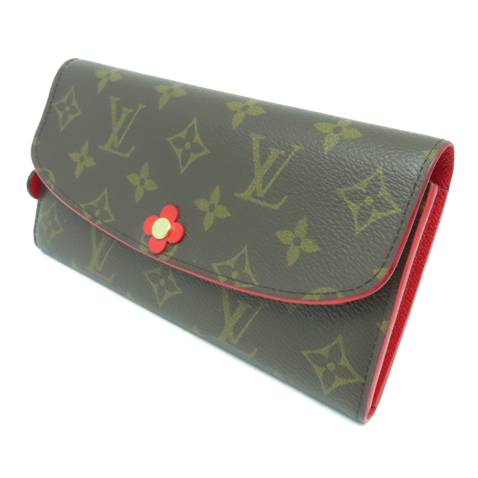 LOUIS VUITTON Monogaram Portefeuille Emilie金扣長錢包啡色/紅色