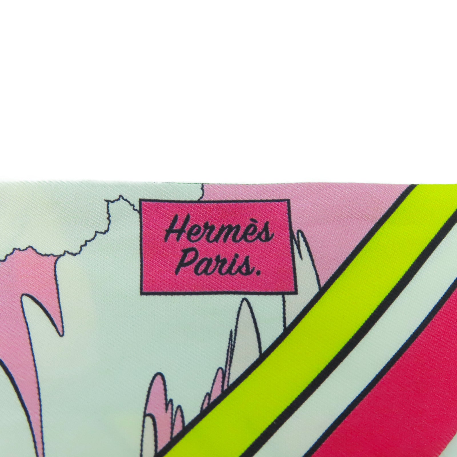 HERMES 絲質Twilly絲巾粉紅色/黃色/綠色