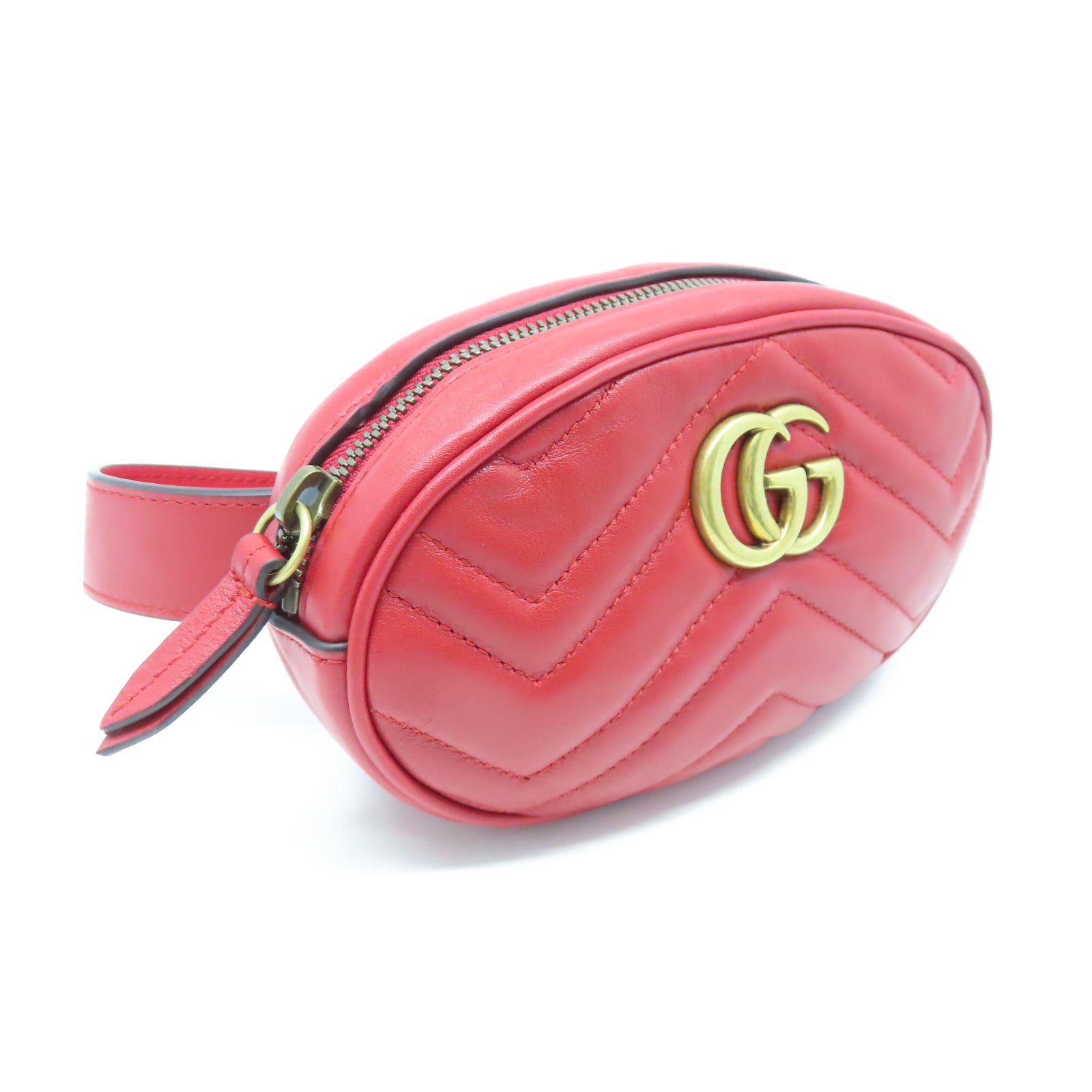 GUCCI 【激減優惠】斜紋牛皮皮革GG Marmont Waist Bag金扣腰包紅色