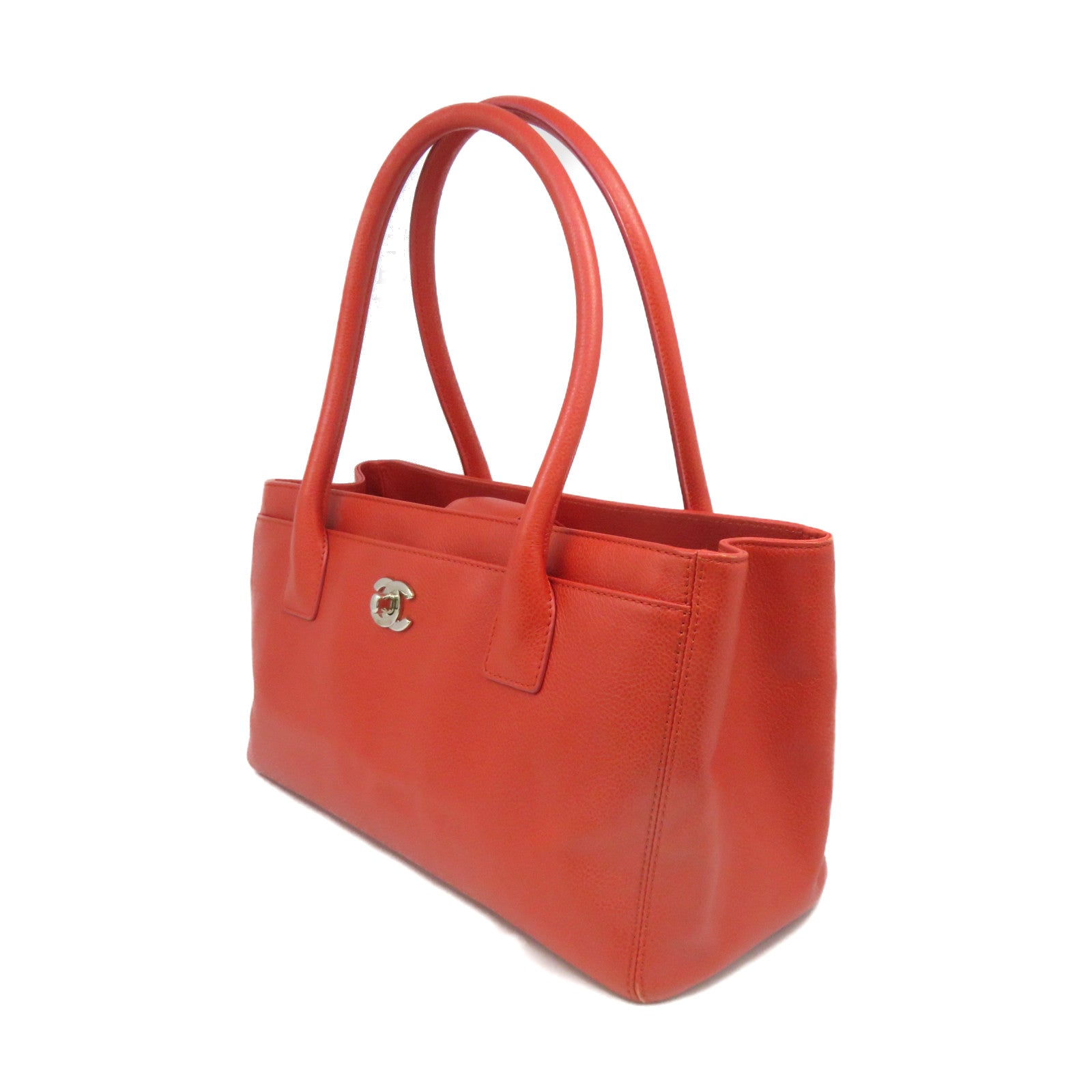 CHANEL [sharp discount] cowhide leather Shoulder Bag silver buckle shoulder bag orange red