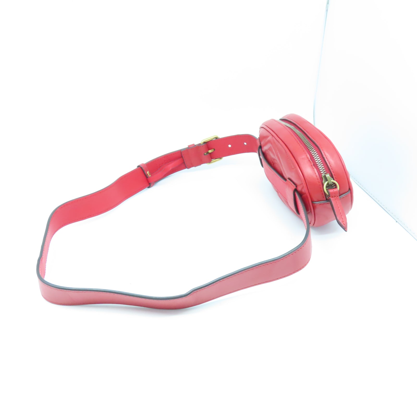 GUCCI 【激減優惠】斜紋牛皮皮革GG Marmont Waist Bag金扣腰包紅色