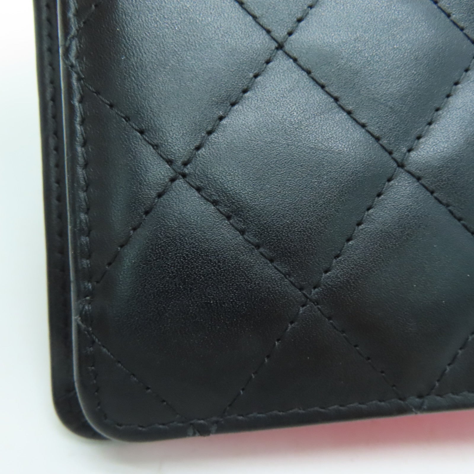 CHANEL [Sharp Discount] Diamond Leather Cambon Line Long Wallet Black/Pink