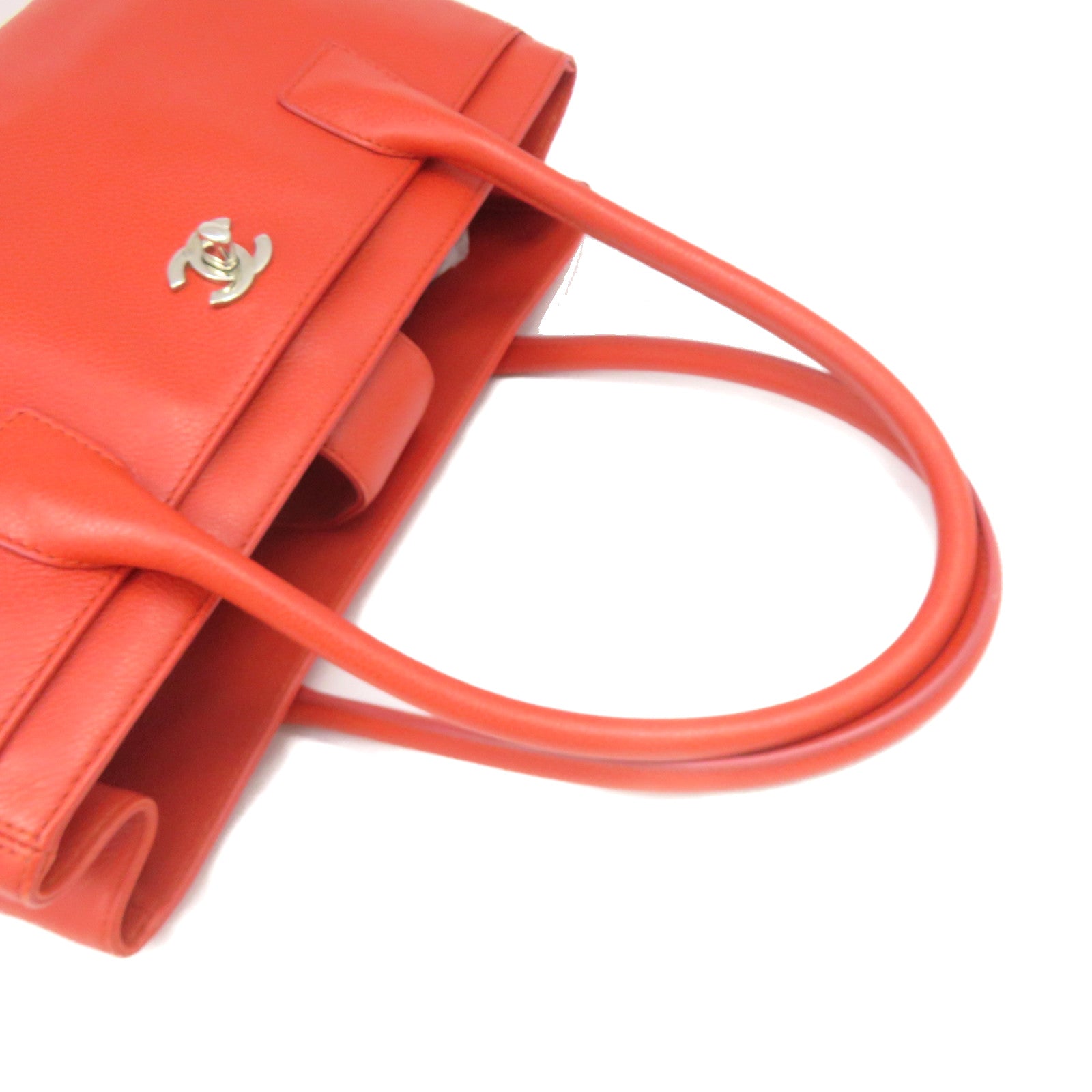 CHANEL [sharp discount] cowhide leather Shoulder Bag silver buckle shoulder bag orange red