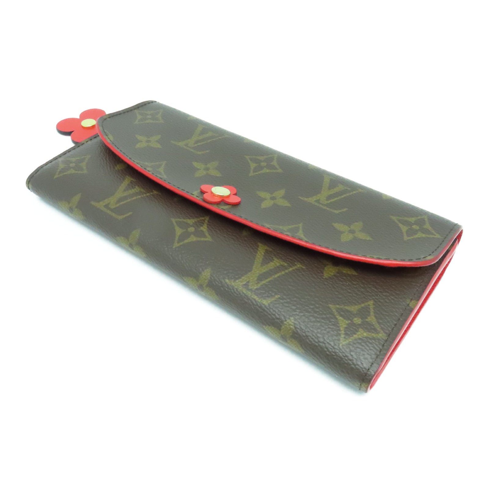 LOUIS VUITTON Monogaram Portefeuille Emilie金扣長錢包啡色/紅色