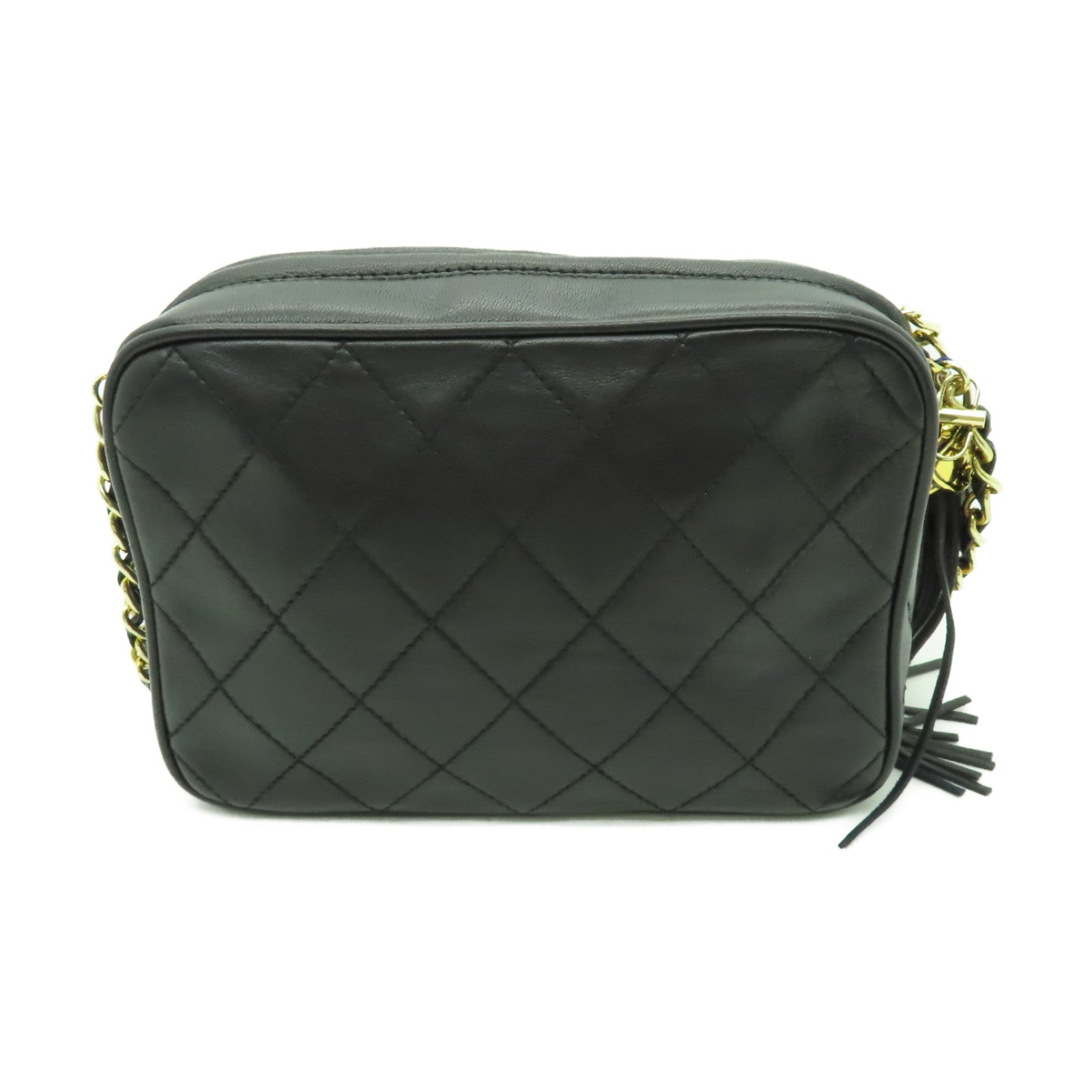 CHANEL 菱格羊皮皮革Chain Shoulder Bag金扣鏈帶肩背袋黑色