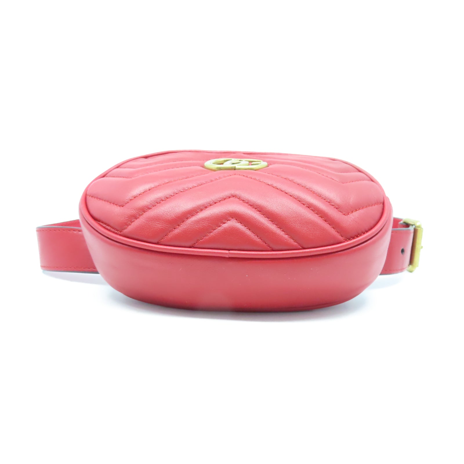 GUCCI 【激減優惠】斜紋牛皮皮革GG Marmont Waist Bag金扣腰包紅色