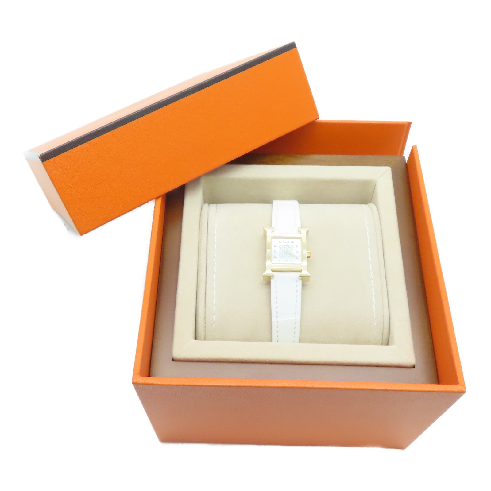 HERMES H watch不锈钢手表石英机芯白色