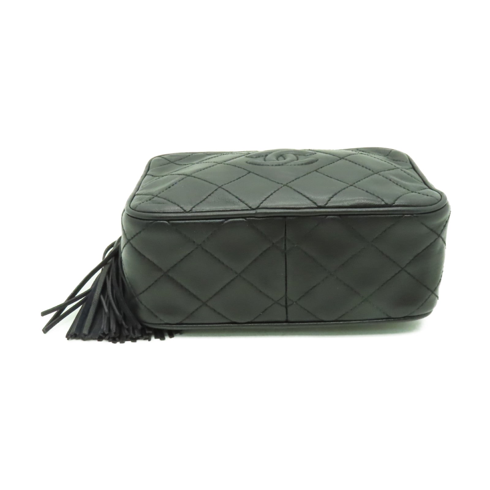 CHANEL 菱格羊皮皮革Chain Shoulder Bag金扣鏈帶肩背袋黑色