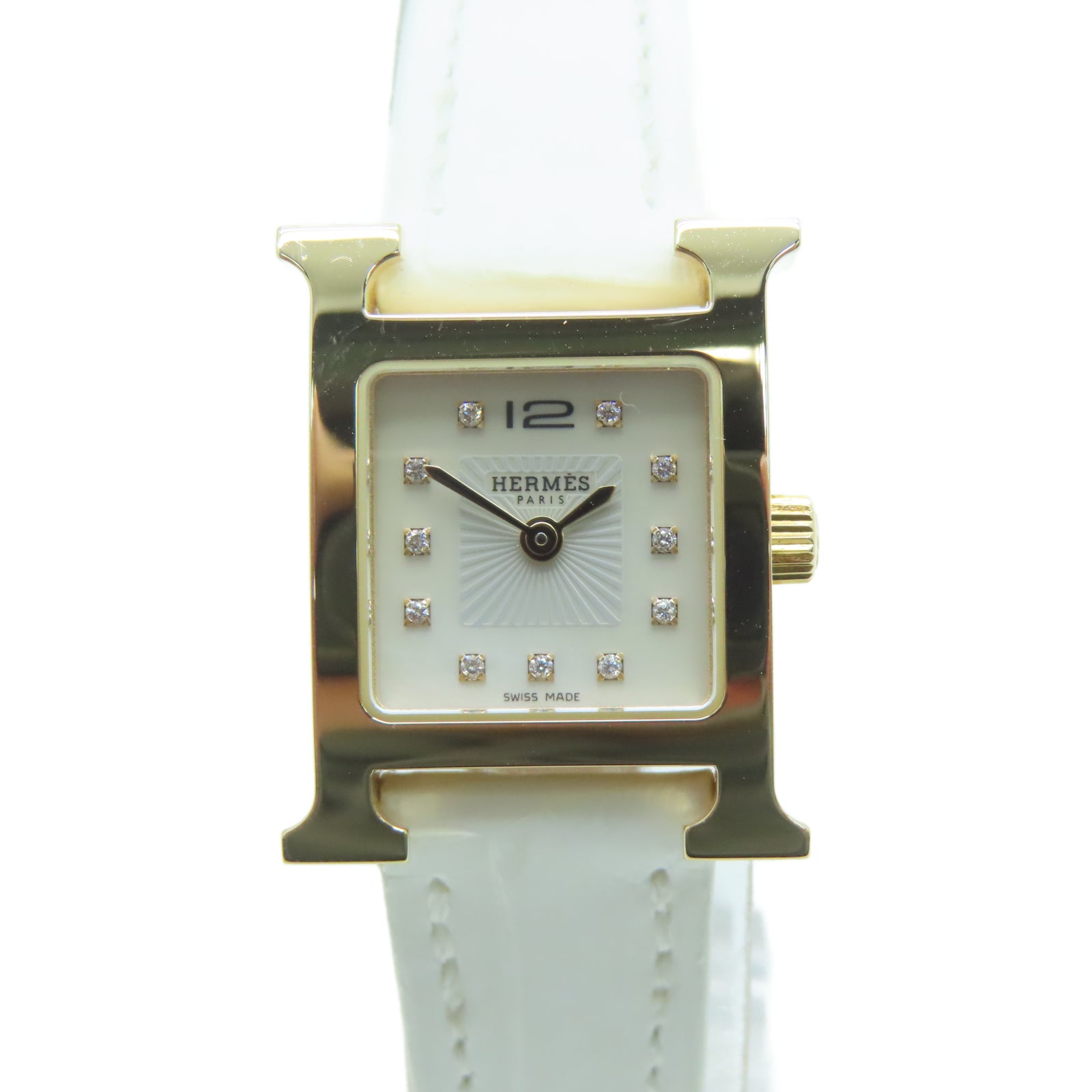 HERMES H watch不锈钢手表石英机芯白色