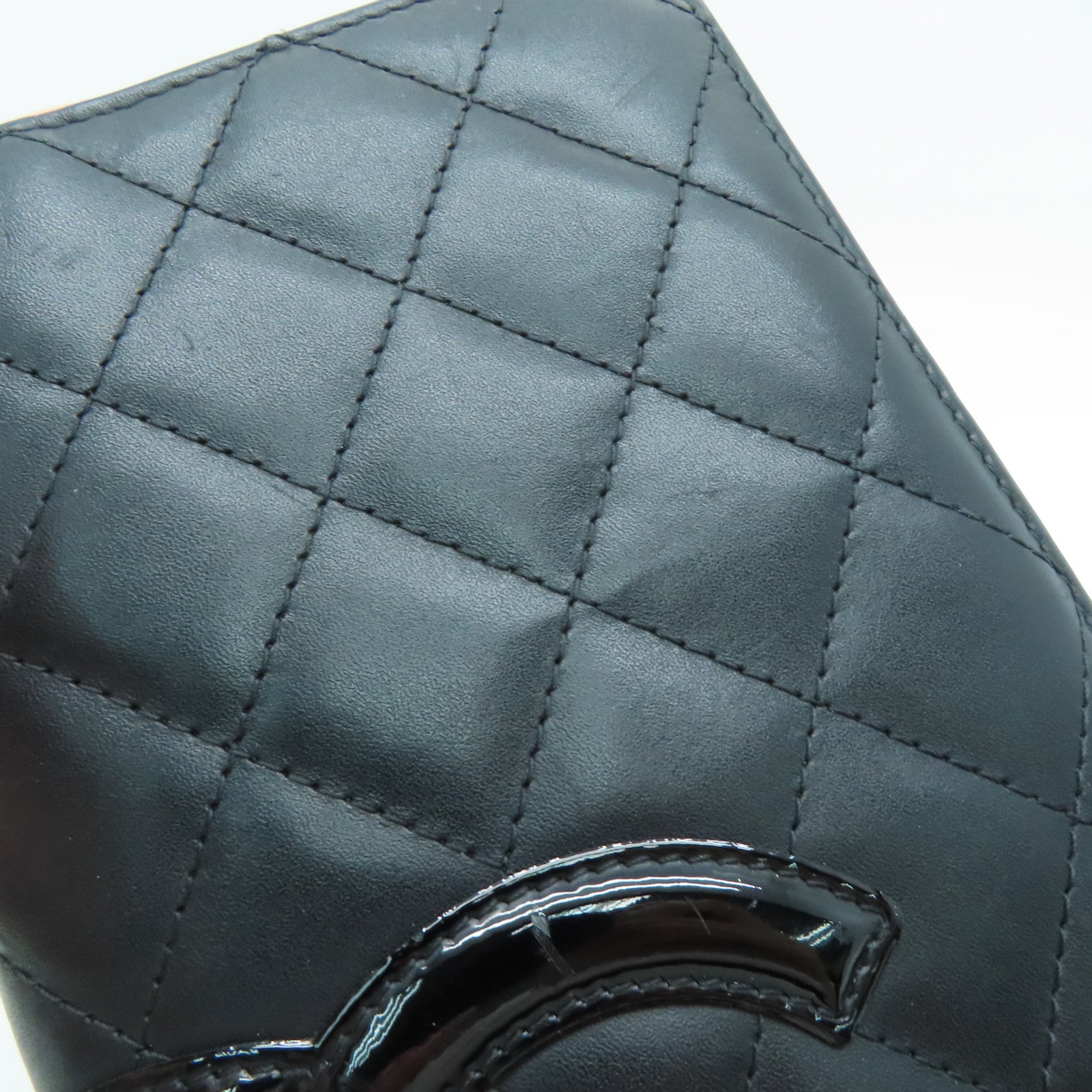 CHANEL [Sharp Discount] Diamond Leather Cambon Line Long Wallet Black/Pink