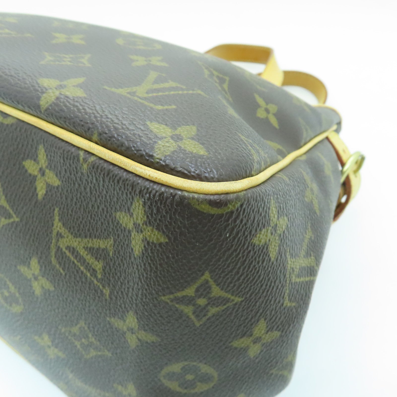 LOUIS VUITTON Monogram Batignolles Gold Buckle Handle Bag Brown
