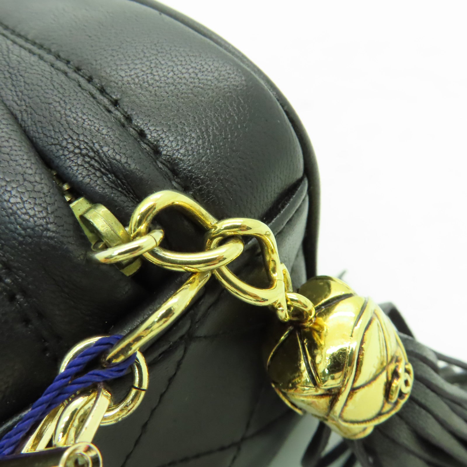 CHANEL 菱格羊皮皮革Chain Shoulder Bag金扣鏈帶肩背袋黑色