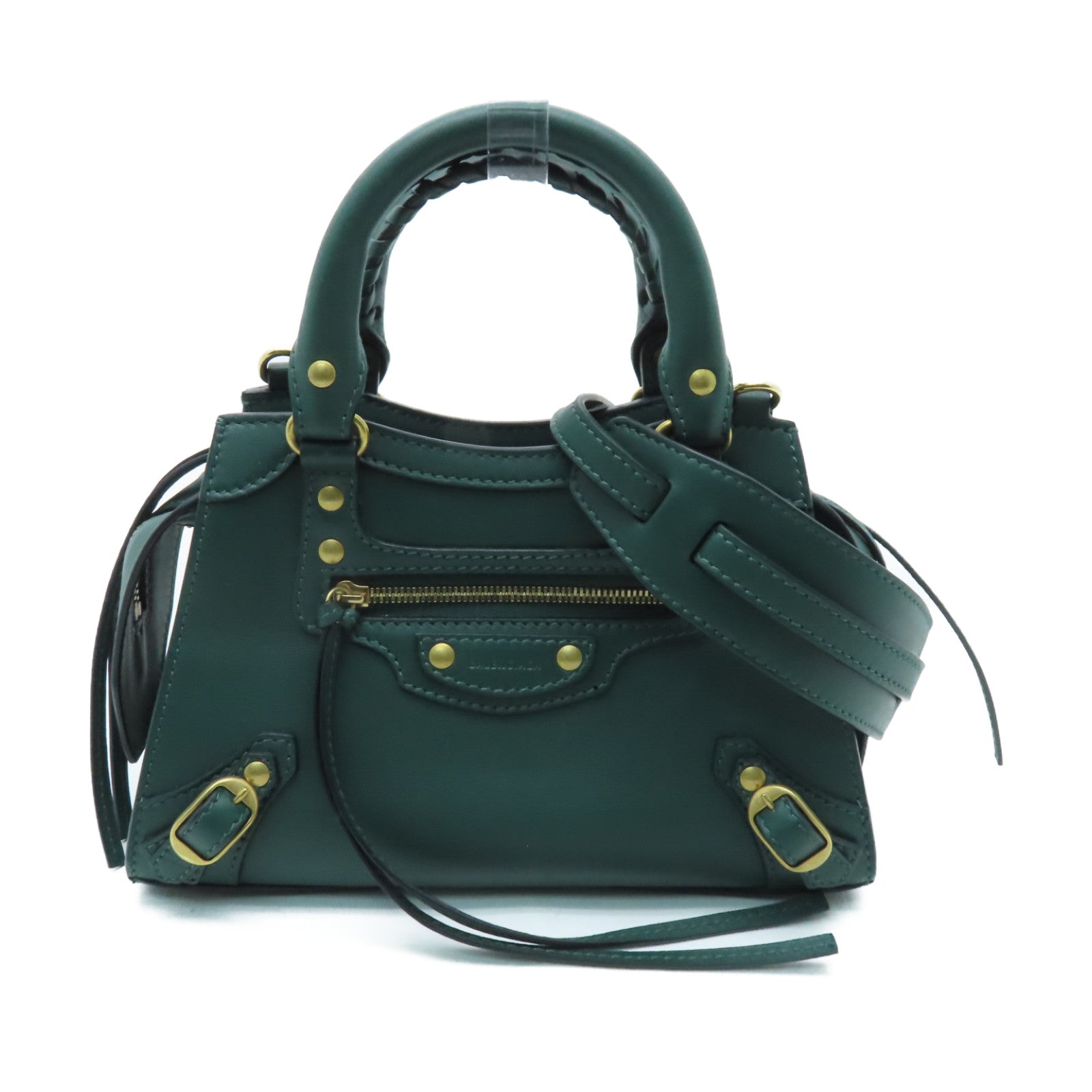 BALENCIAGA 牛皮皮革Neo Classic金扣手挽肩背兩用袋綠色