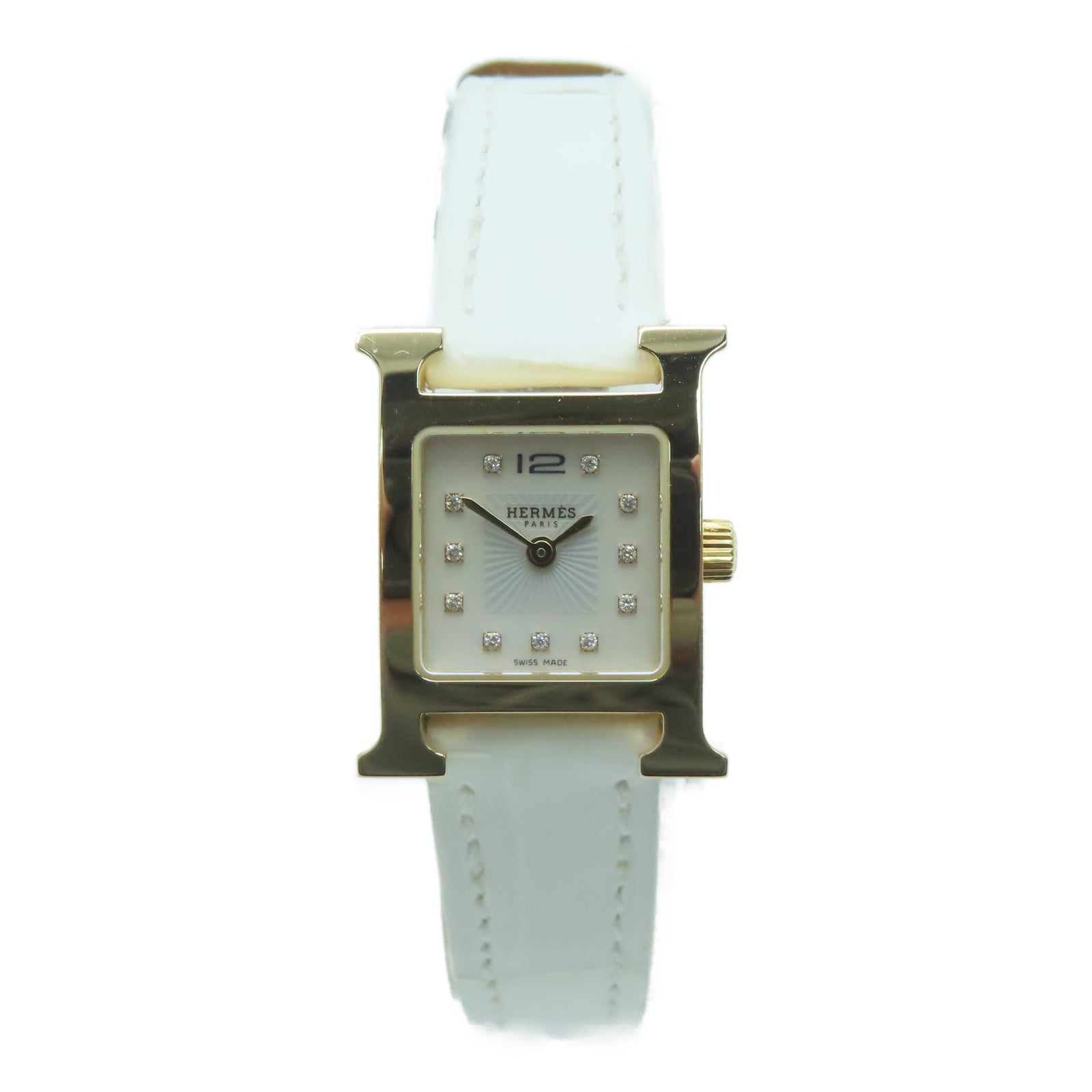 HERMES H watch不锈钢手表石英机芯白色
