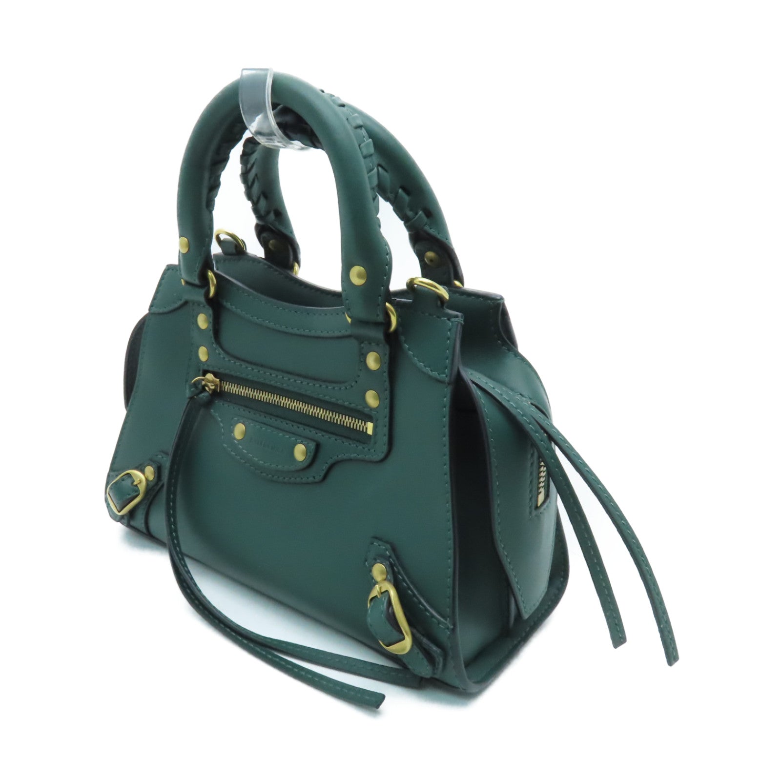 BALENCIAGA 牛皮皮革Neo Classic金扣手挽肩背兩用袋綠色