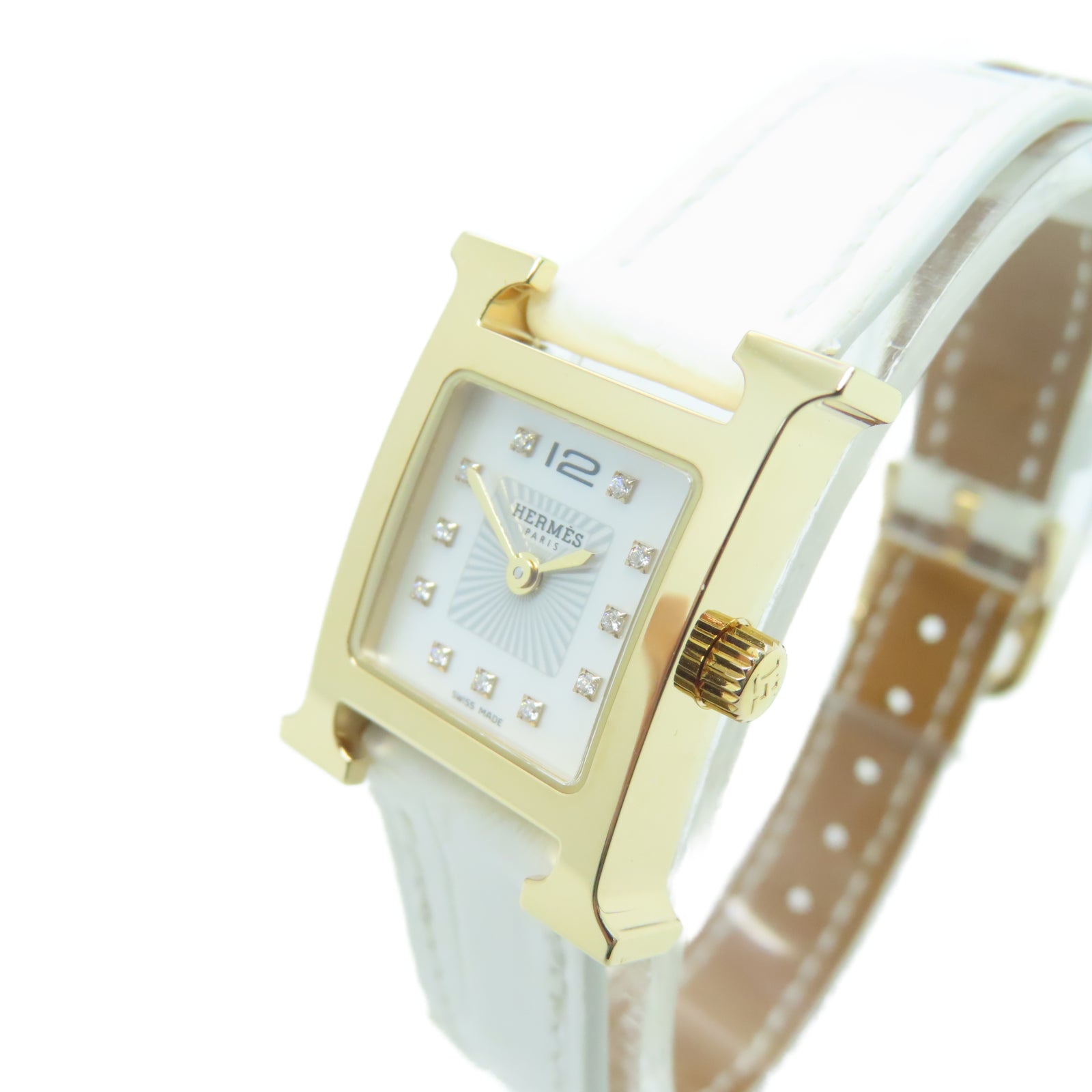 HERMES H watch不锈钢手表石英机芯白色
