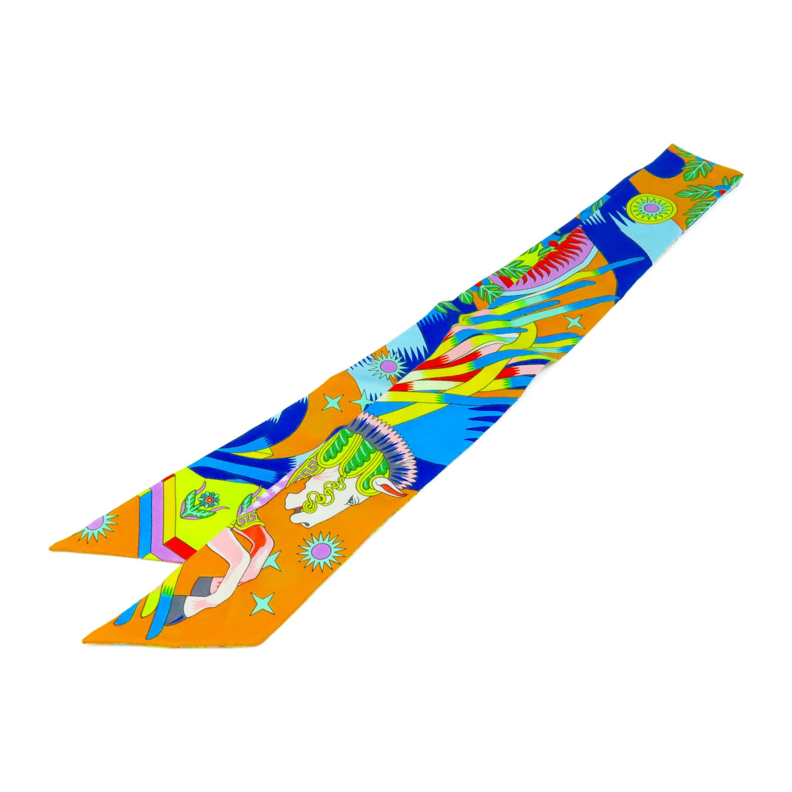 HERMES 絲質Twilly絲巾橙色/藍色