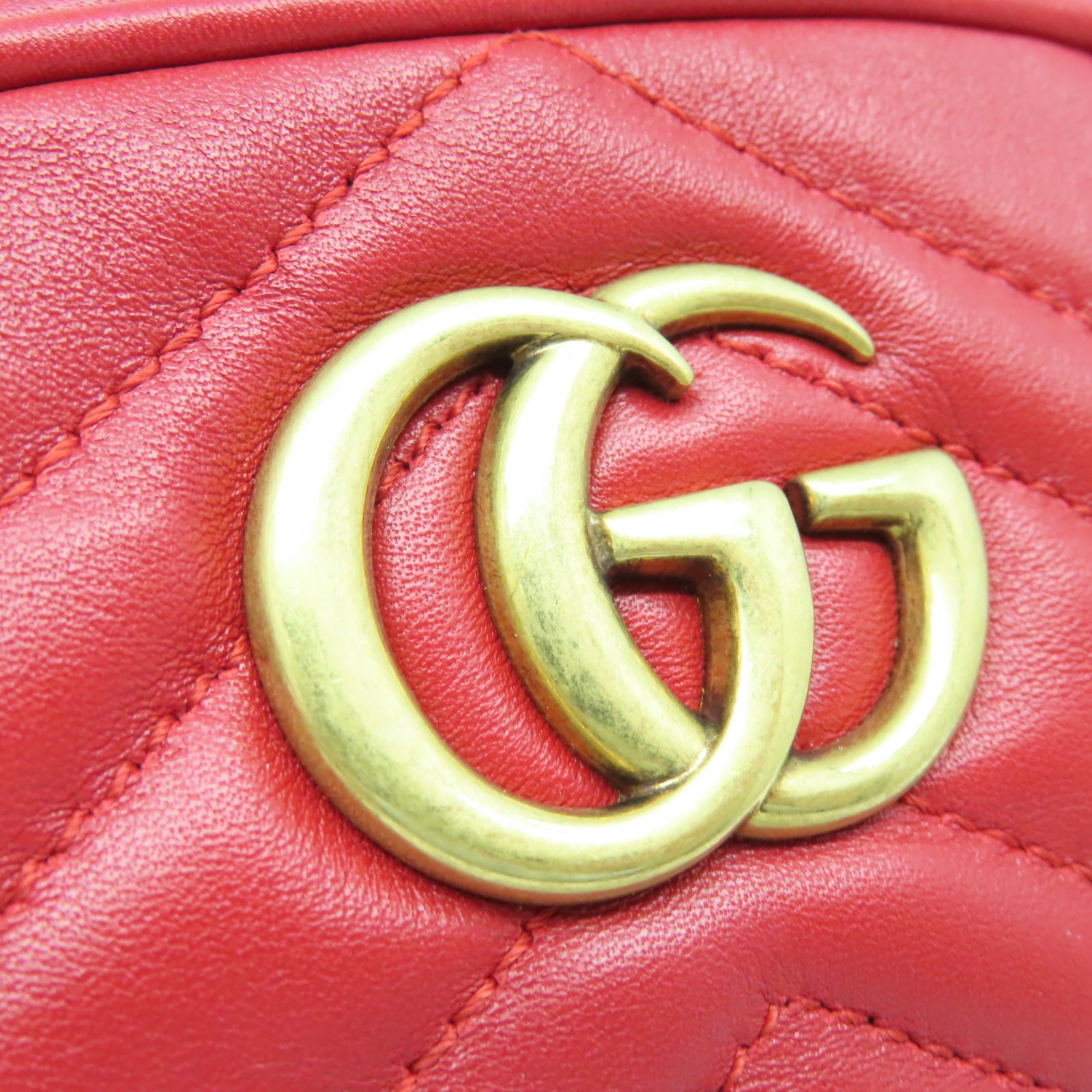 GUCCI 【激減優惠】斜紋牛皮皮革GG Marmont Waist Bag金扣腰包紅色