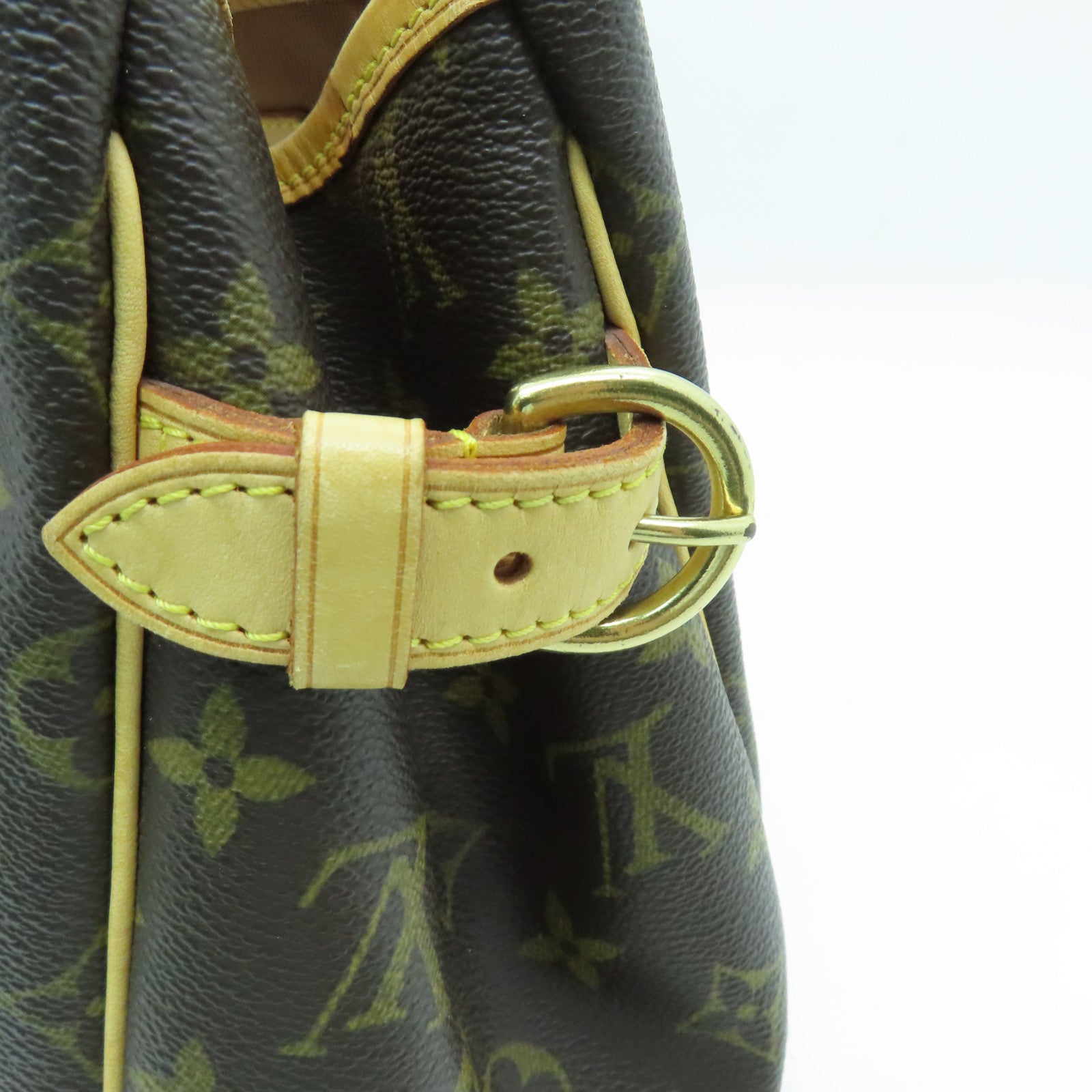 LOUIS VUITTON Monogram Batignolles Gold Buckle Handle Bag Brown