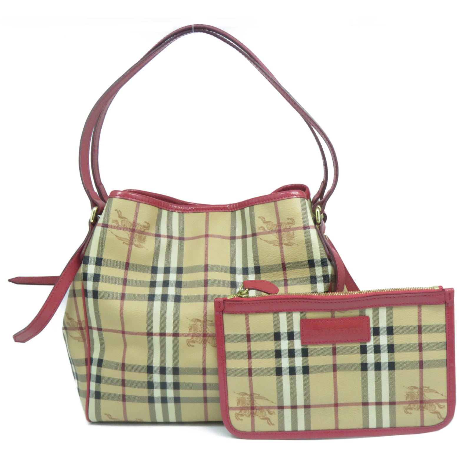 BURBERRY 塗層帆布Shoulder Bag金扣紅色/米色