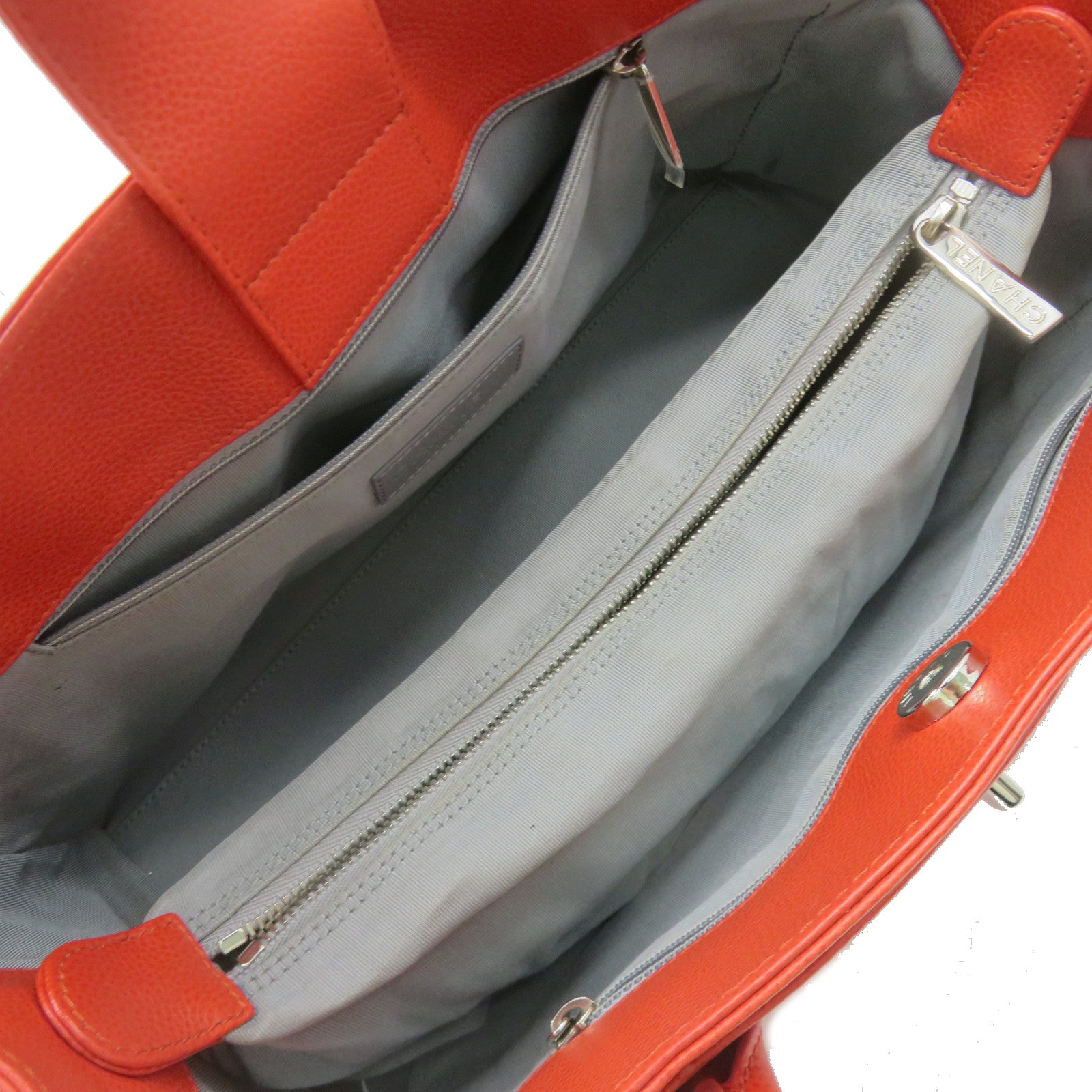 CHANEL [sharp discount] cowhide leather Shoulder Bag silver buckle shoulder bag orange red