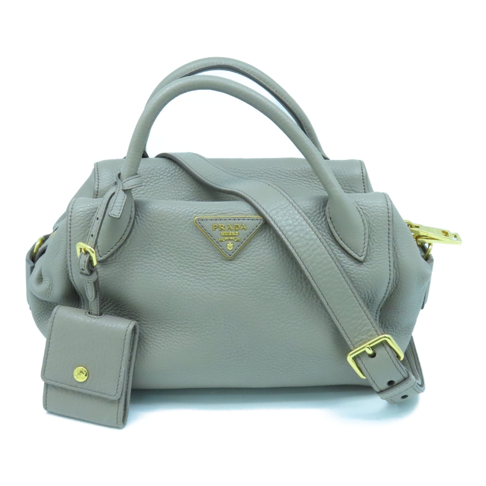 PRADA Cowhide Leather 2way Shoulder Bag Gold Buckle Handle Shoulder Bag Gray