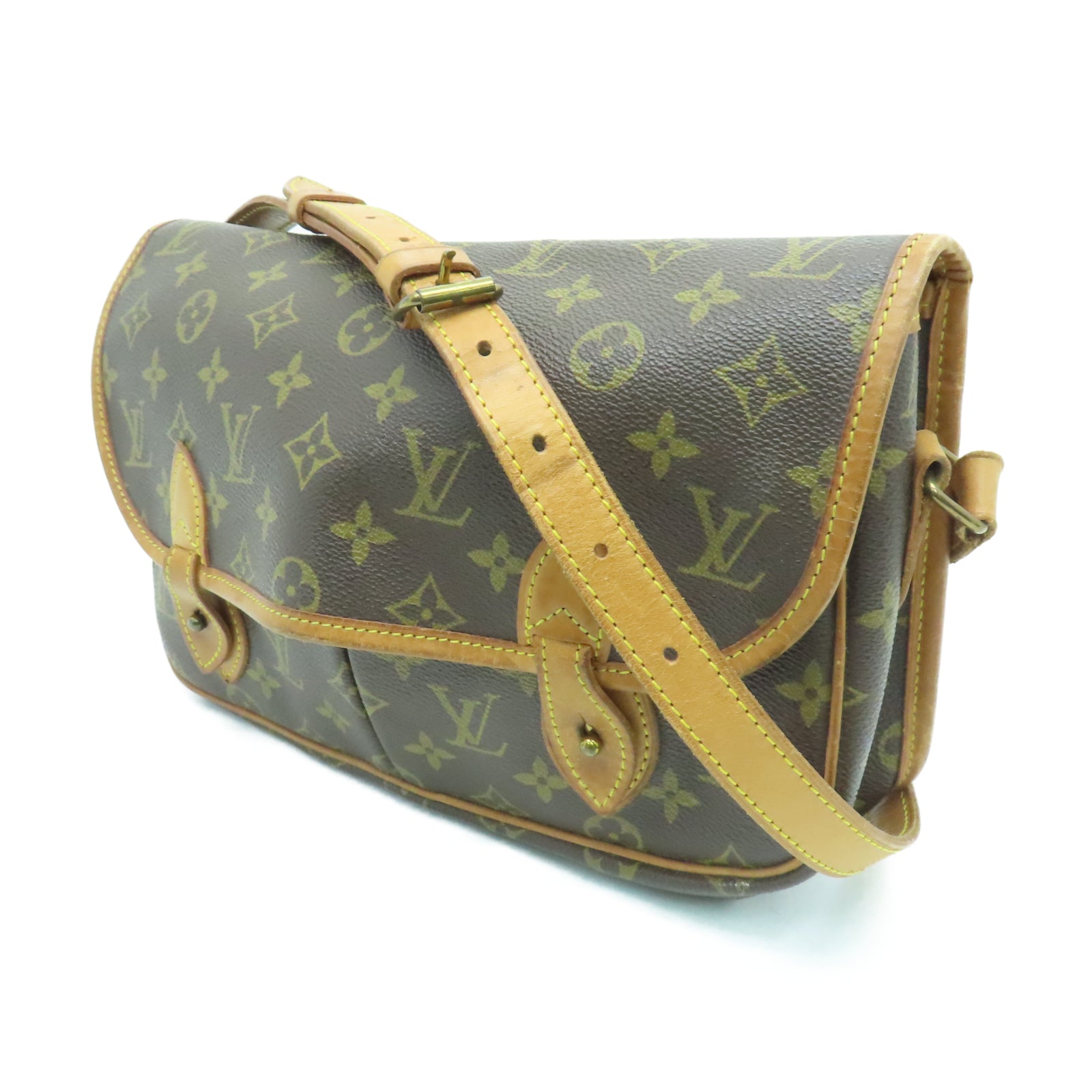 LOUIS VUITTON Monogram Gibeciere MM金扣肩背袋棕色