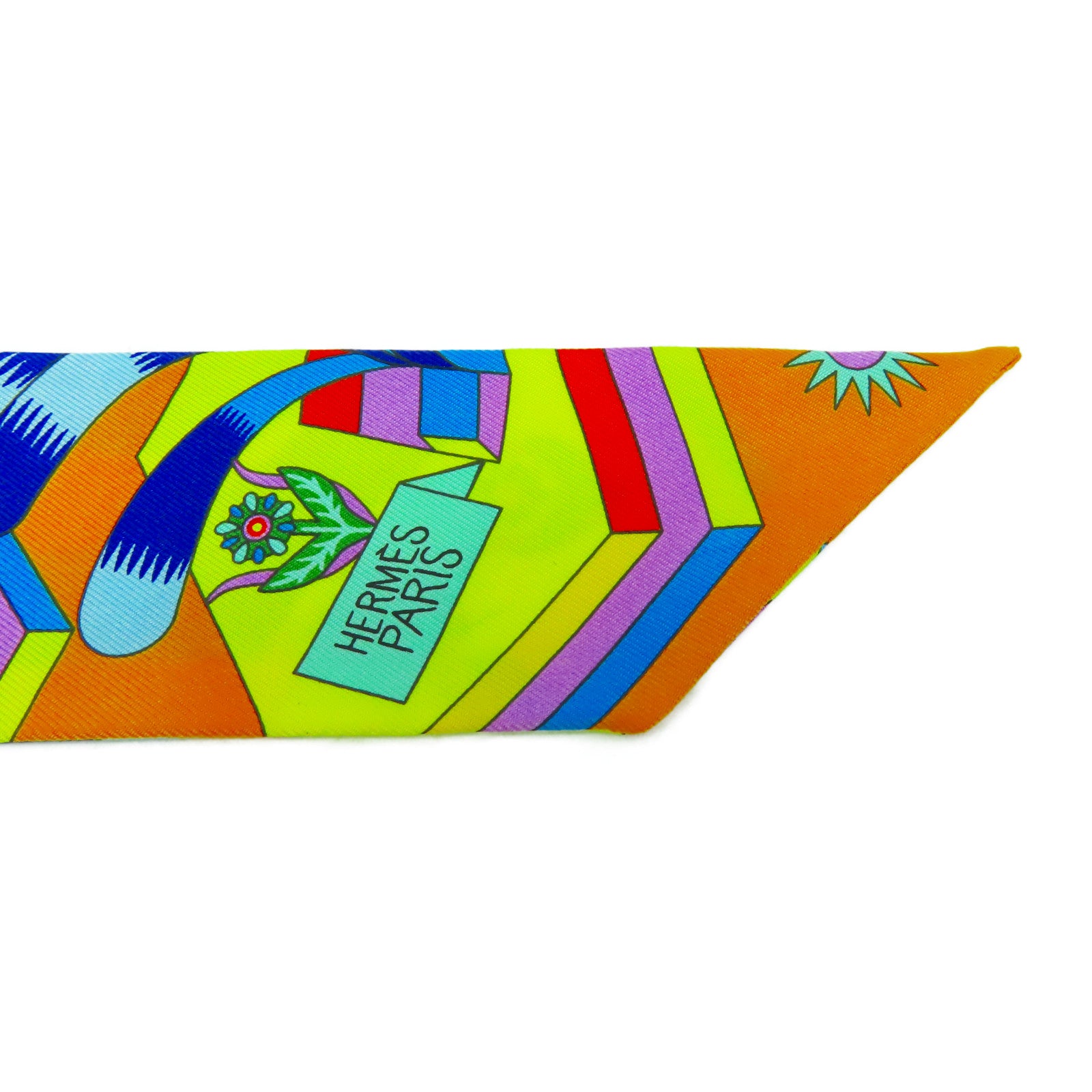 HERMES 絲質Twilly絲巾橙色/藍色