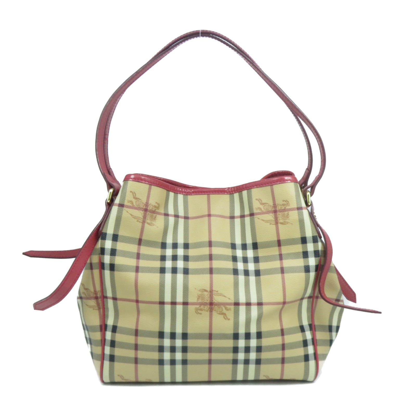 BURBERRY 塗層帆布Shoulder Bag金扣紅色/米色