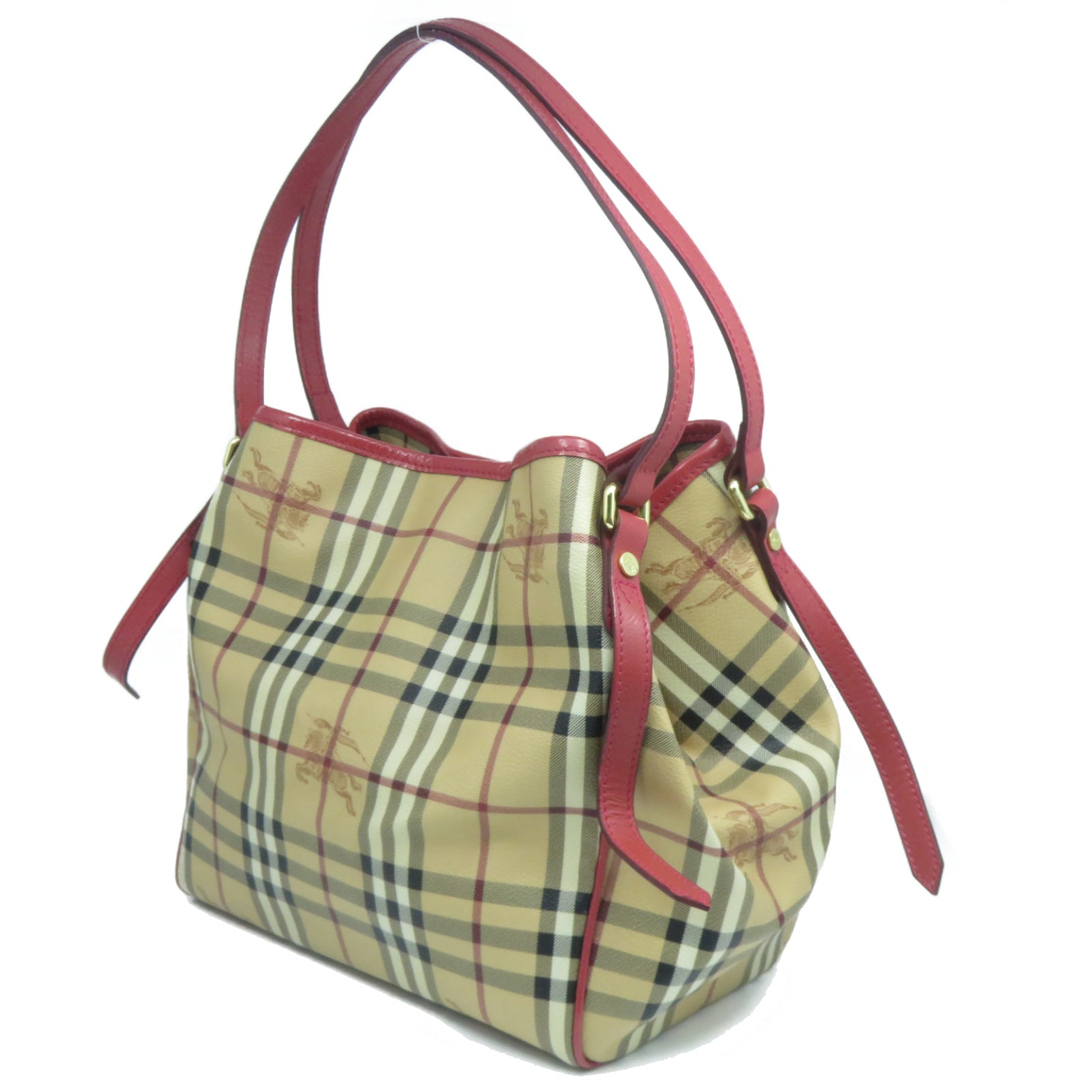 BURBERRY 塗層帆布Shoulder Bag金扣紅色/米色