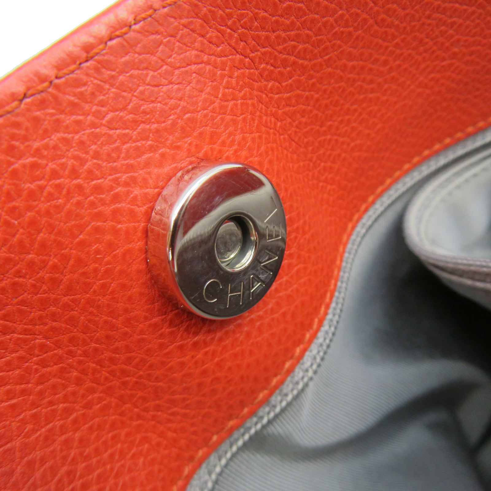 CHANEL [sharp discount] cowhide leather Shoulder Bag silver buckle shoulder bag orange red