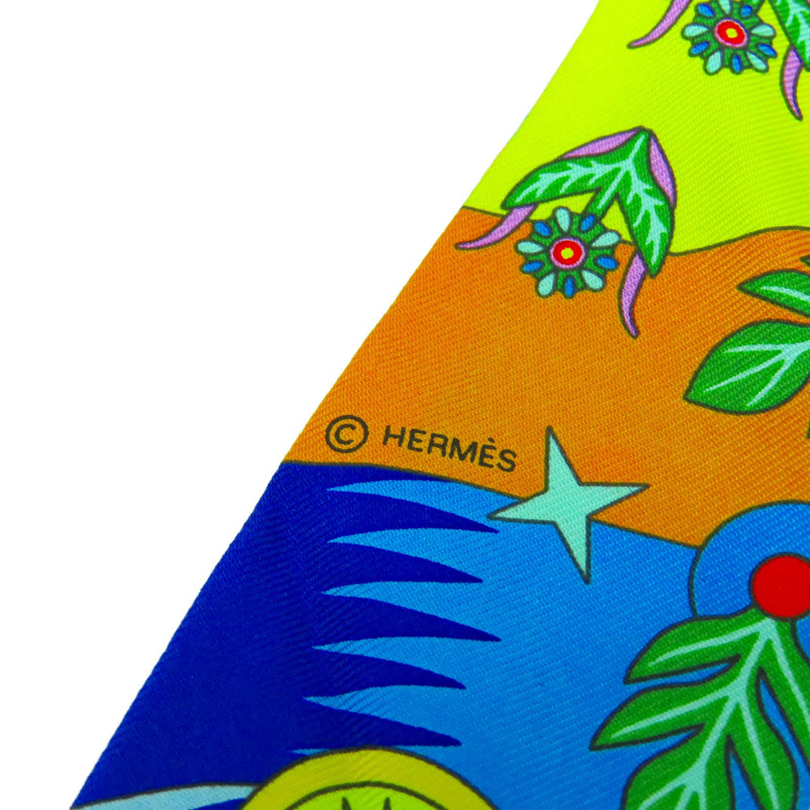 HERMES 絲質Twilly絲巾橙色/藍色