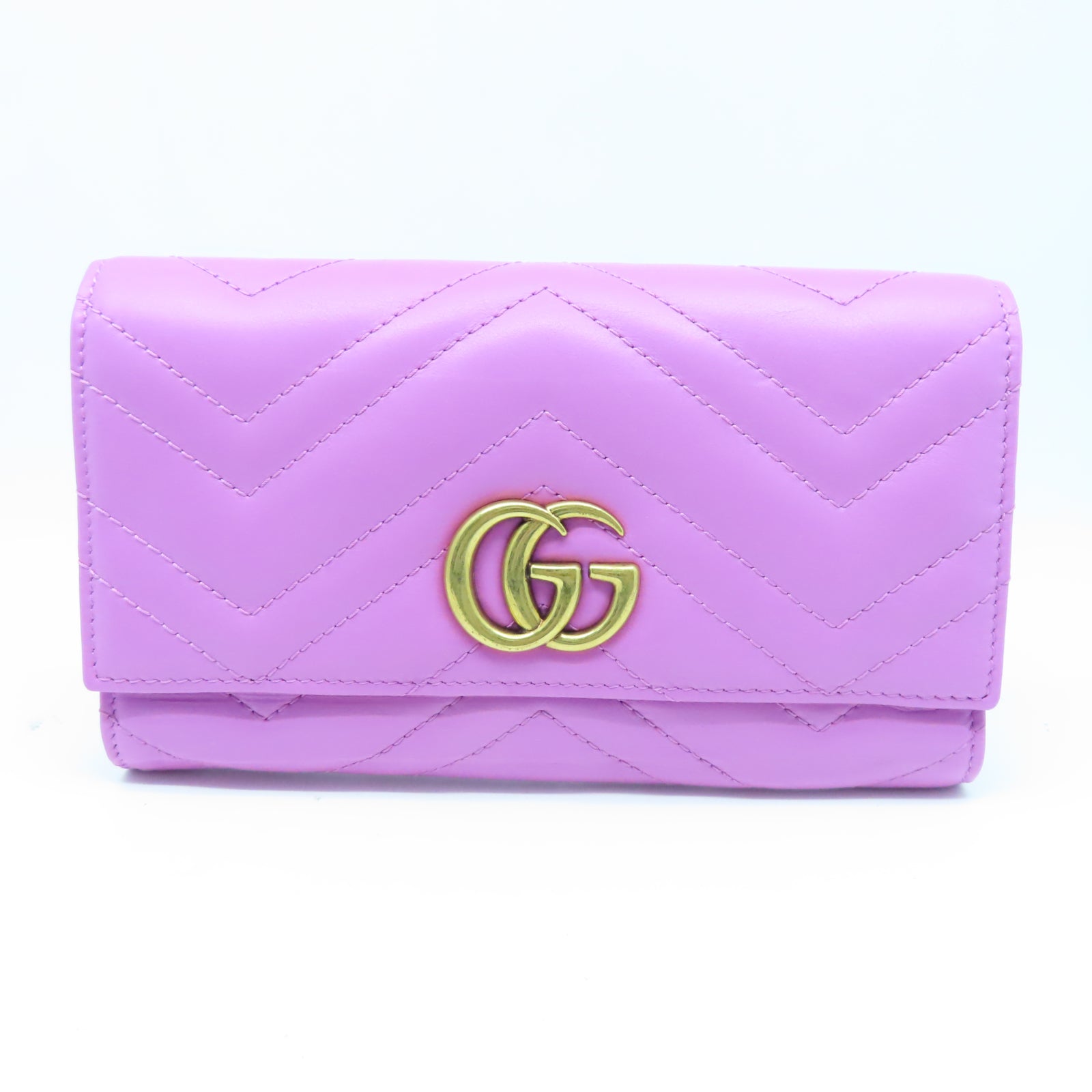 GUCCI 斜紋牛皮皮革GG Marmont Long Wallet金扣長錢包紫色