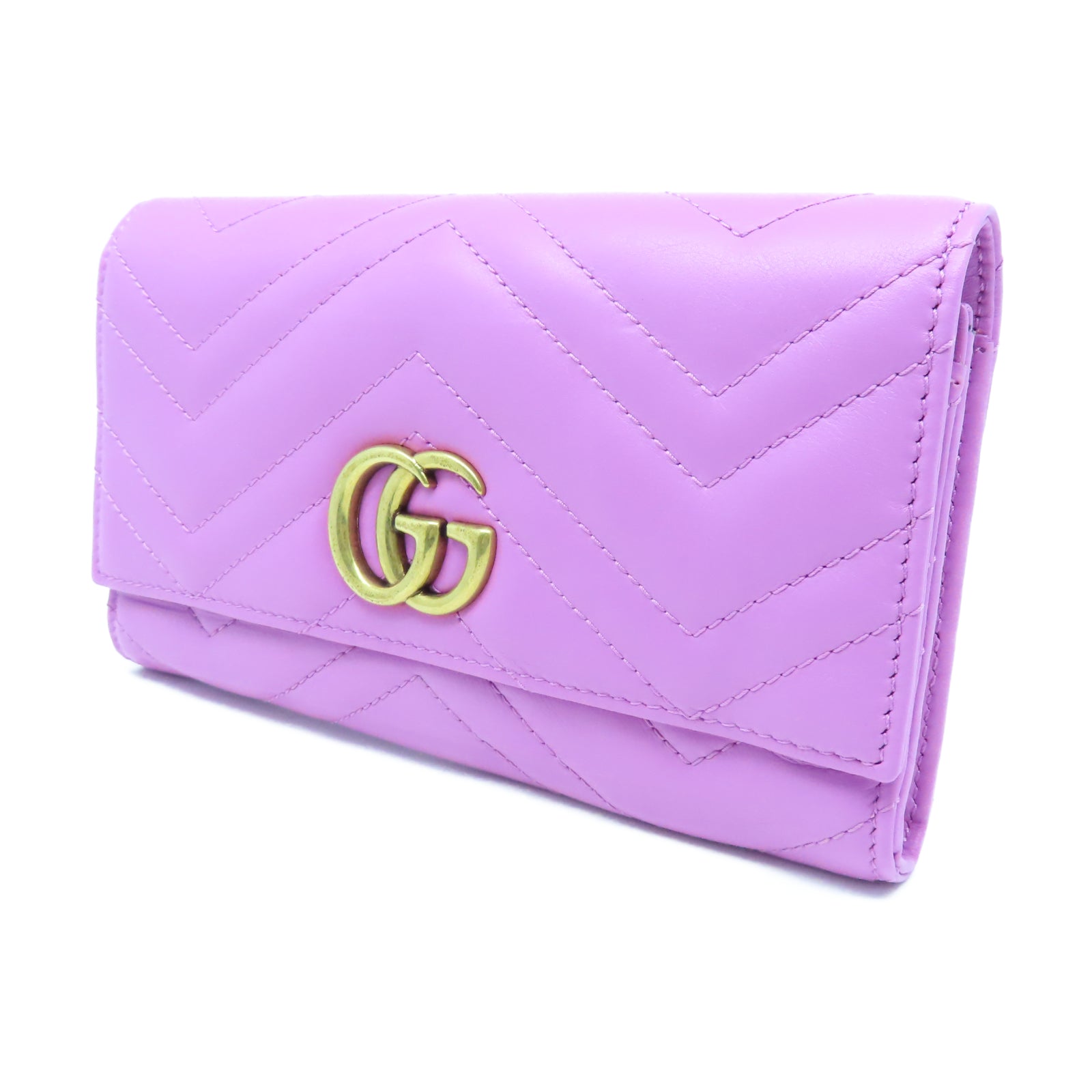 GUCCI 斜紋牛皮皮革GG Marmont Long Wallet金扣長錢包紫色