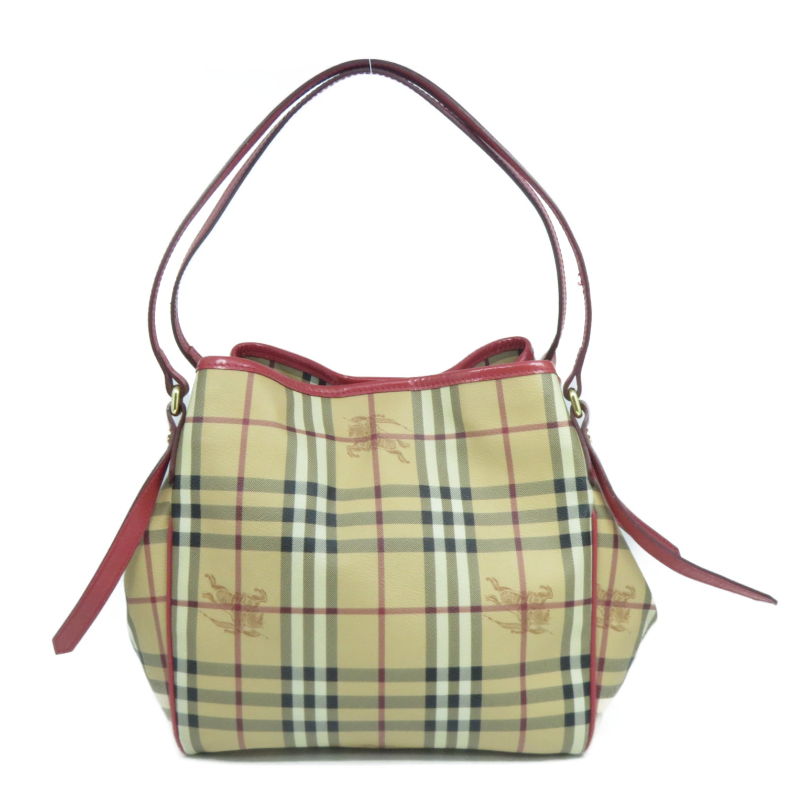 BURBERRY 塗層帆布Shoulder Bag金扣紅色/米色