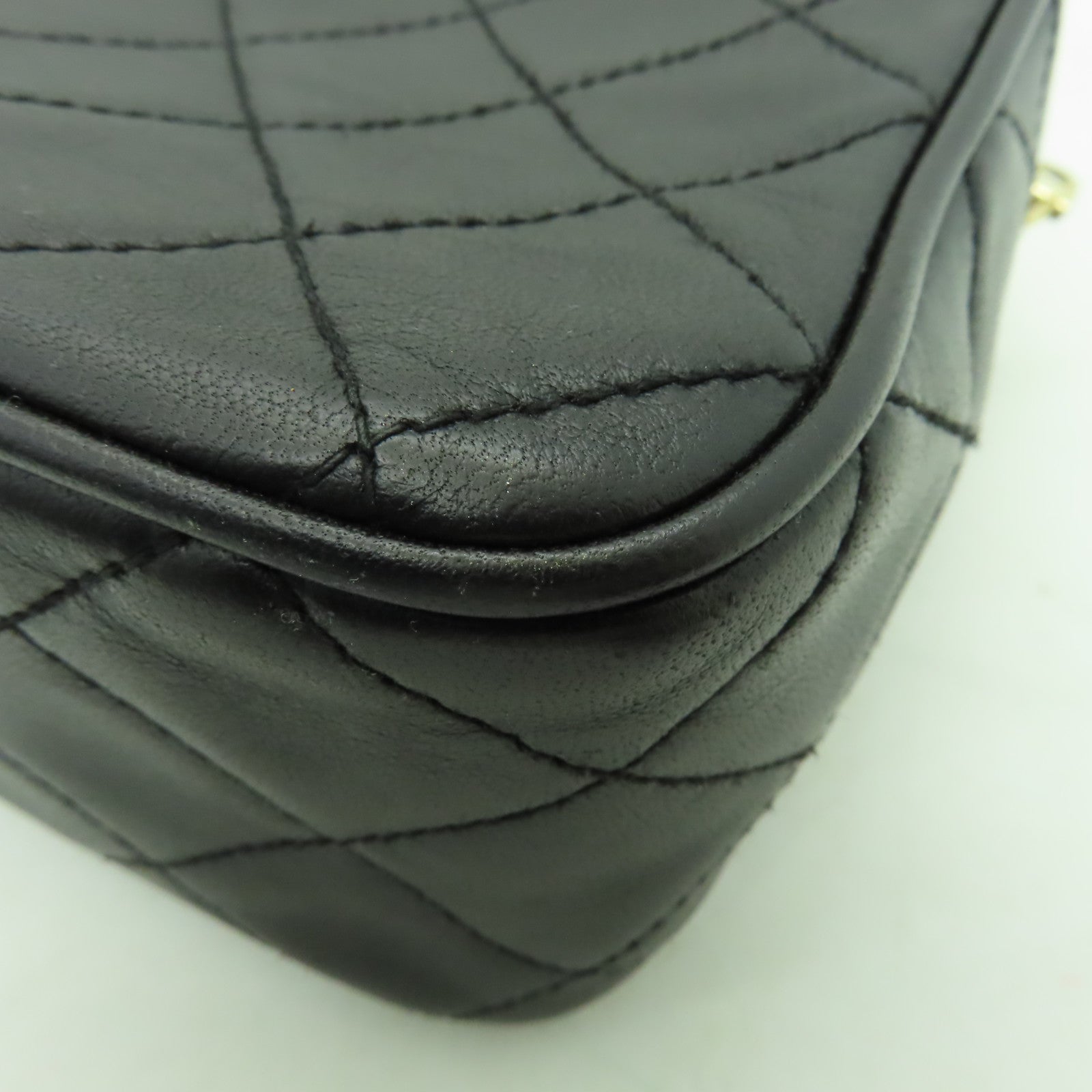 CHANEL 菱格羊皮皮革Chain Shoulder Bag金扣鏈帶肩背袋黑色