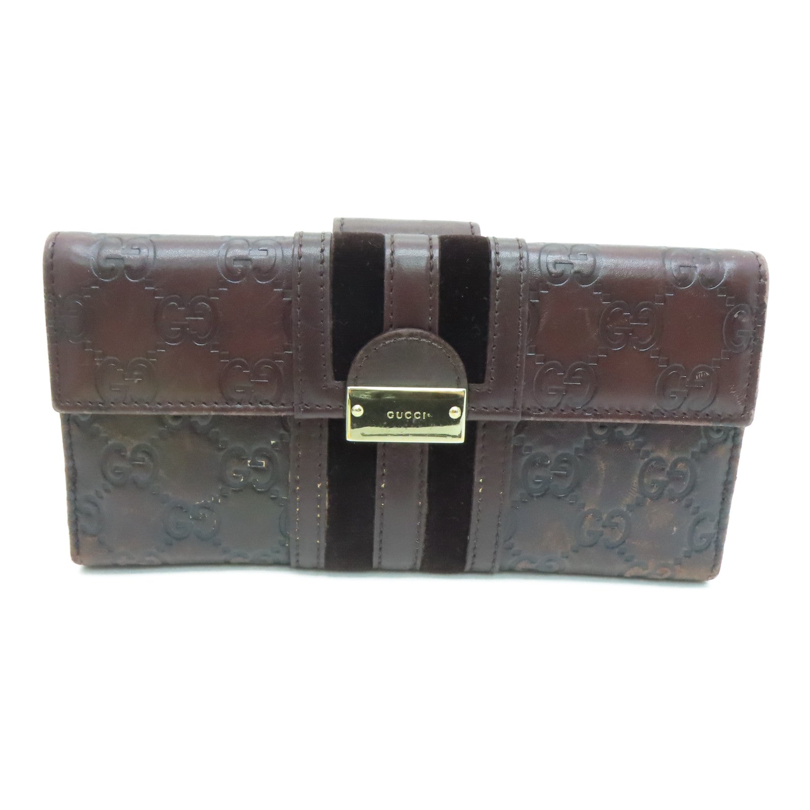 GUCCI 牛皮皮革Long Wallet金扣長錢包啡色