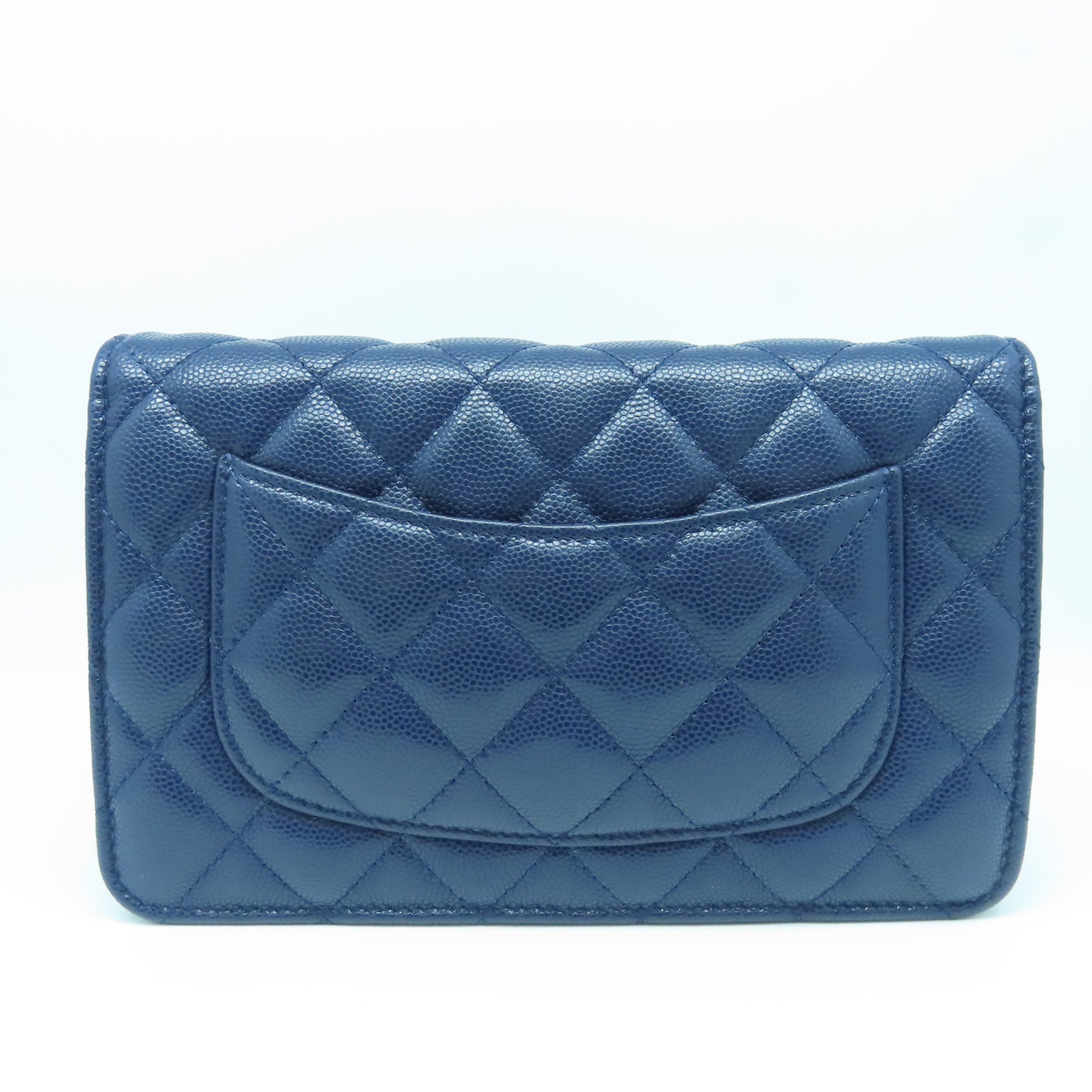 CHANEL Rhombus Caviar Leather Chain Shoulder Bag Gold Buckle Chain Belt Shoulder Bag Dark Blue