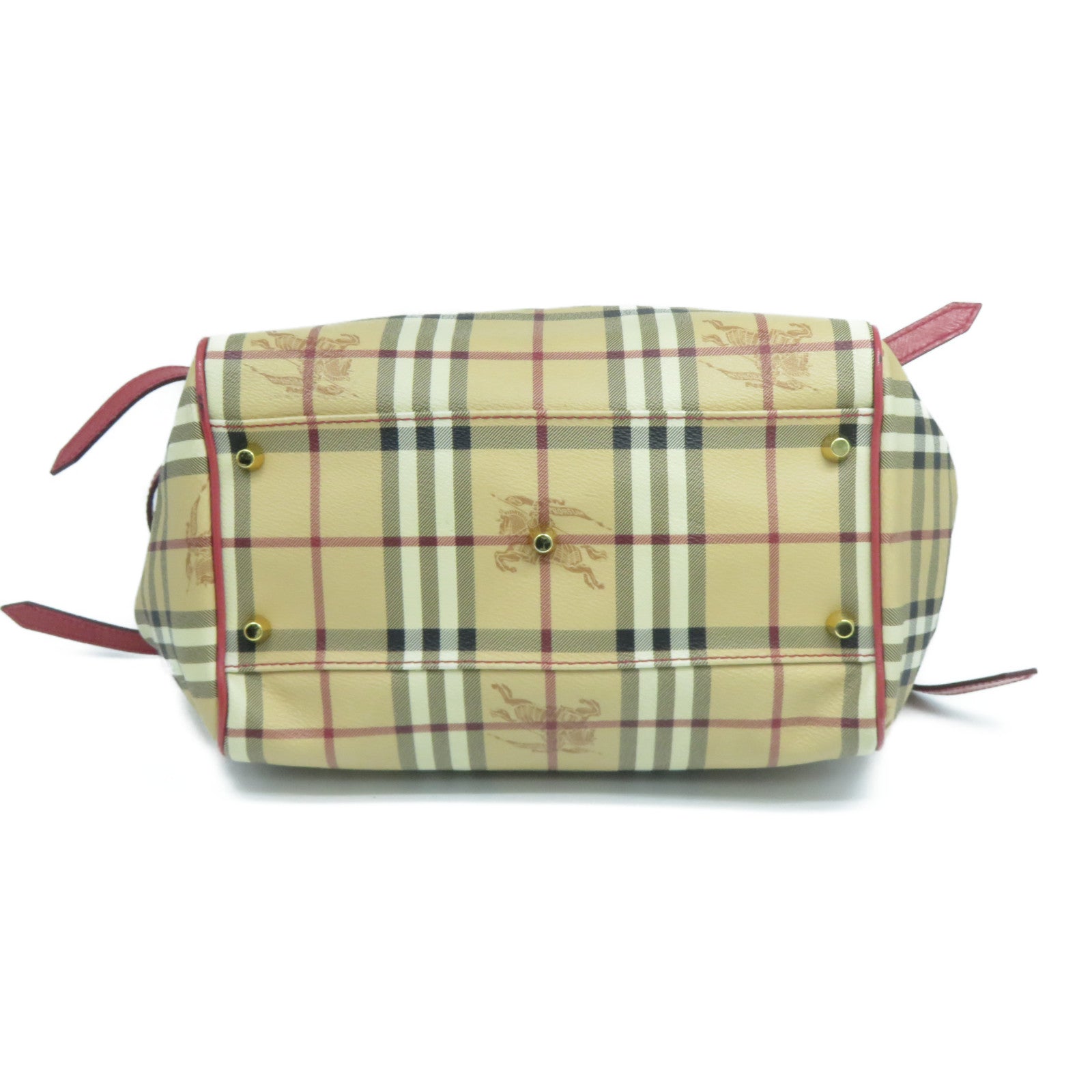 BURBERRY 塗層帆布Shoulder Bag金扣紅色/米色