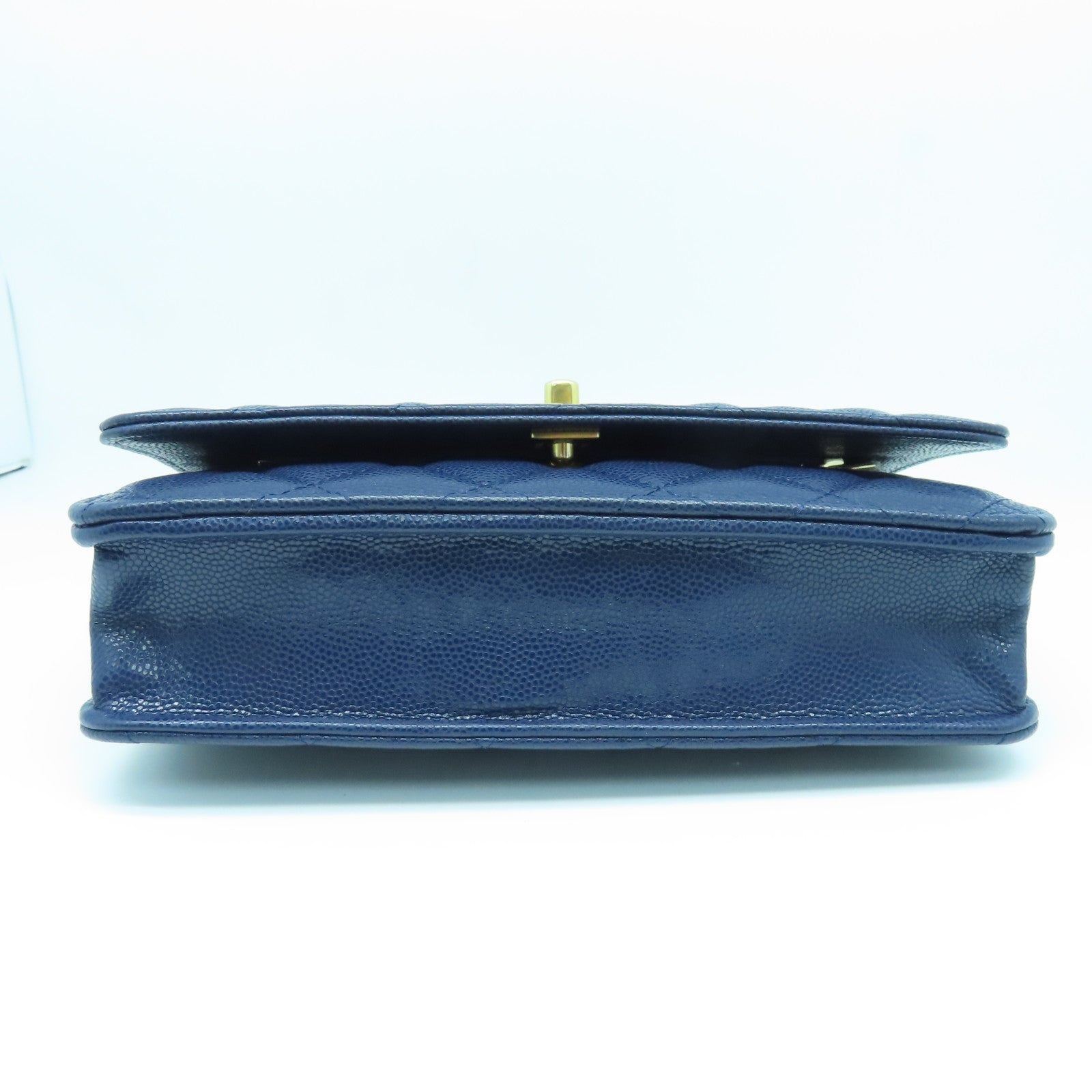 CHANEL Rhombus Caviar Leather Chain Shoulder Bag Gold Buckle Chain Belt Shoulder Bag Dark Blue