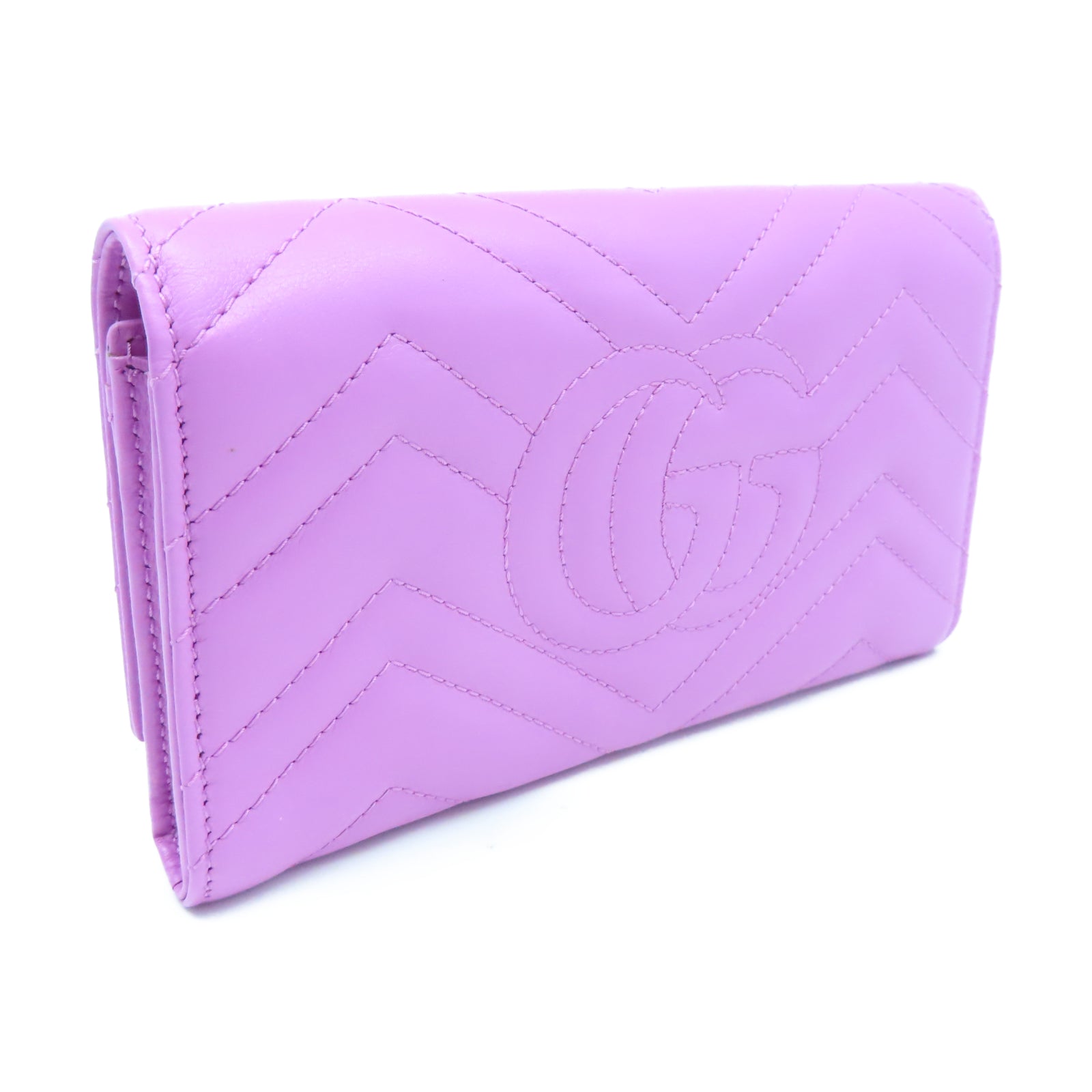 GUCCI 斜紋牛皮皮革GG Marmont Long Wallet金扣長錢包紫色