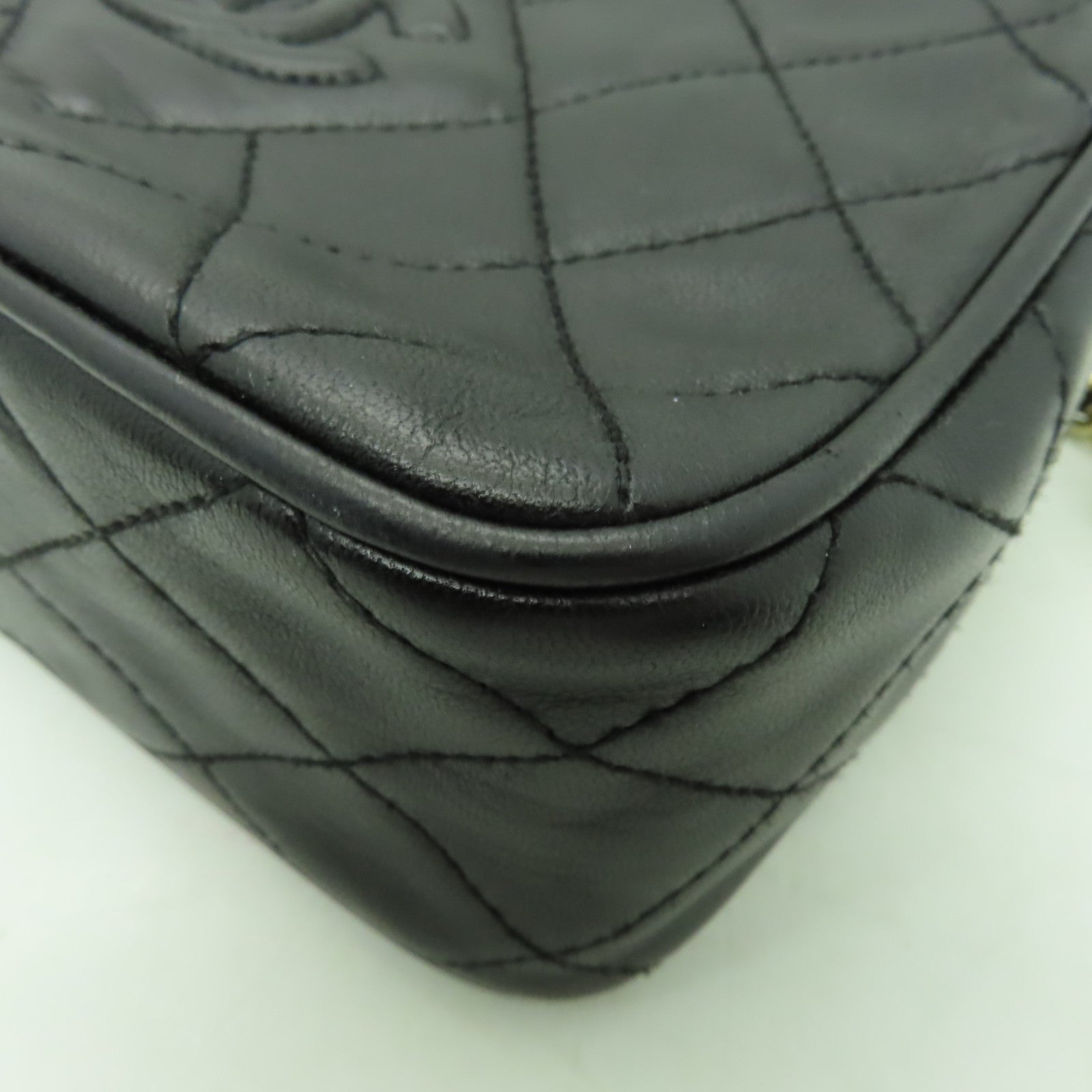 CHANEL 菱格羊皮皮革Chain Shoulder Bag金扣鏈帶肩背袋黑色