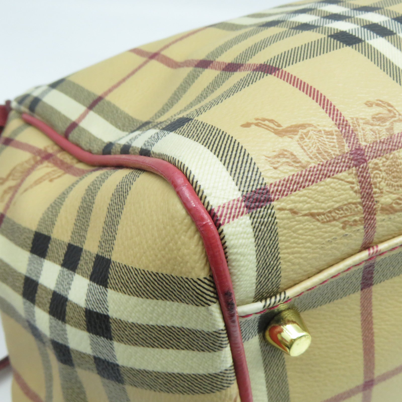 BURBERRY 塗層帆布Shoulder Bag金扣紅色/米色