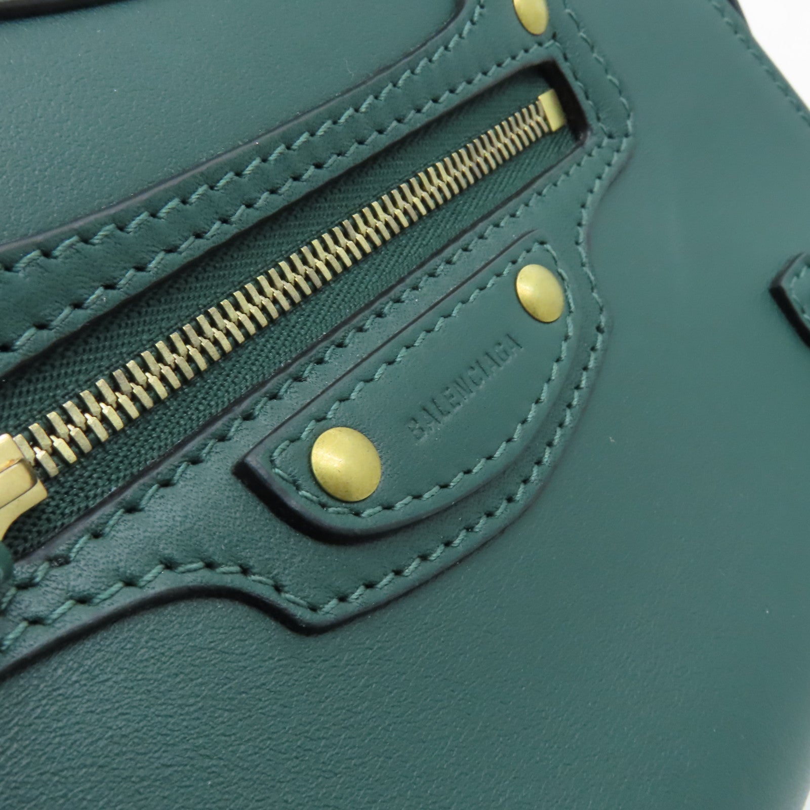 BALENCIAGA 牛皮皮革Neo Classic金扣手挽肩背兩用袋綠色