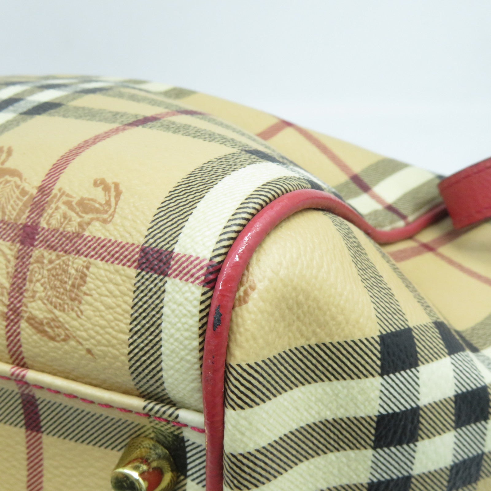 BURBERRY 塗層帆布Shoulder Bag金扣紅色/米色