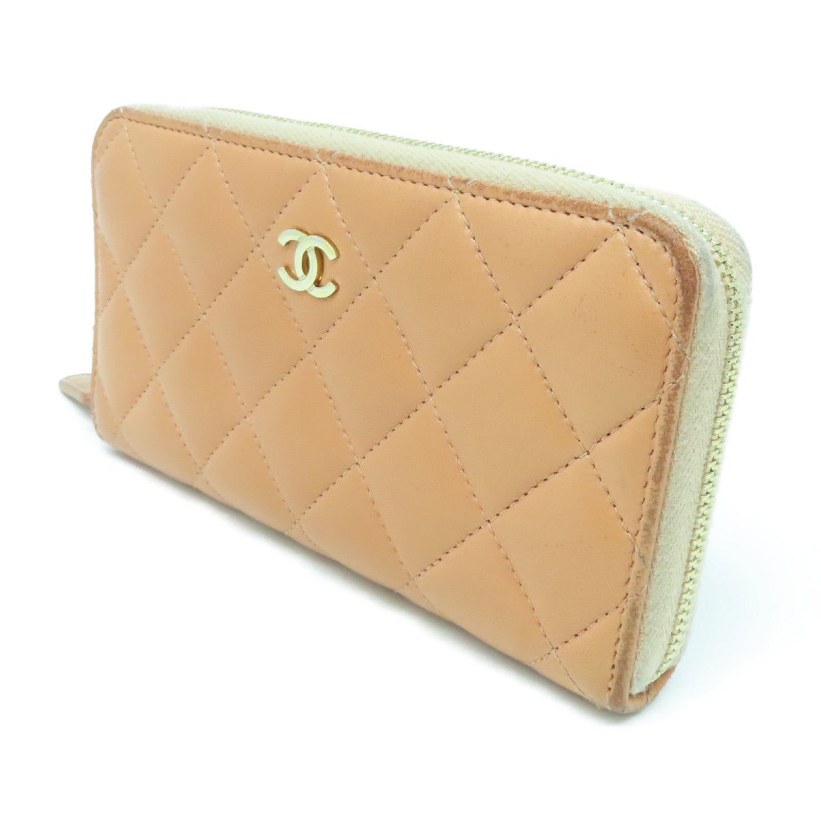 CHANEL 菱格牛皮皮革Wallet金扣錢包粉紅色
