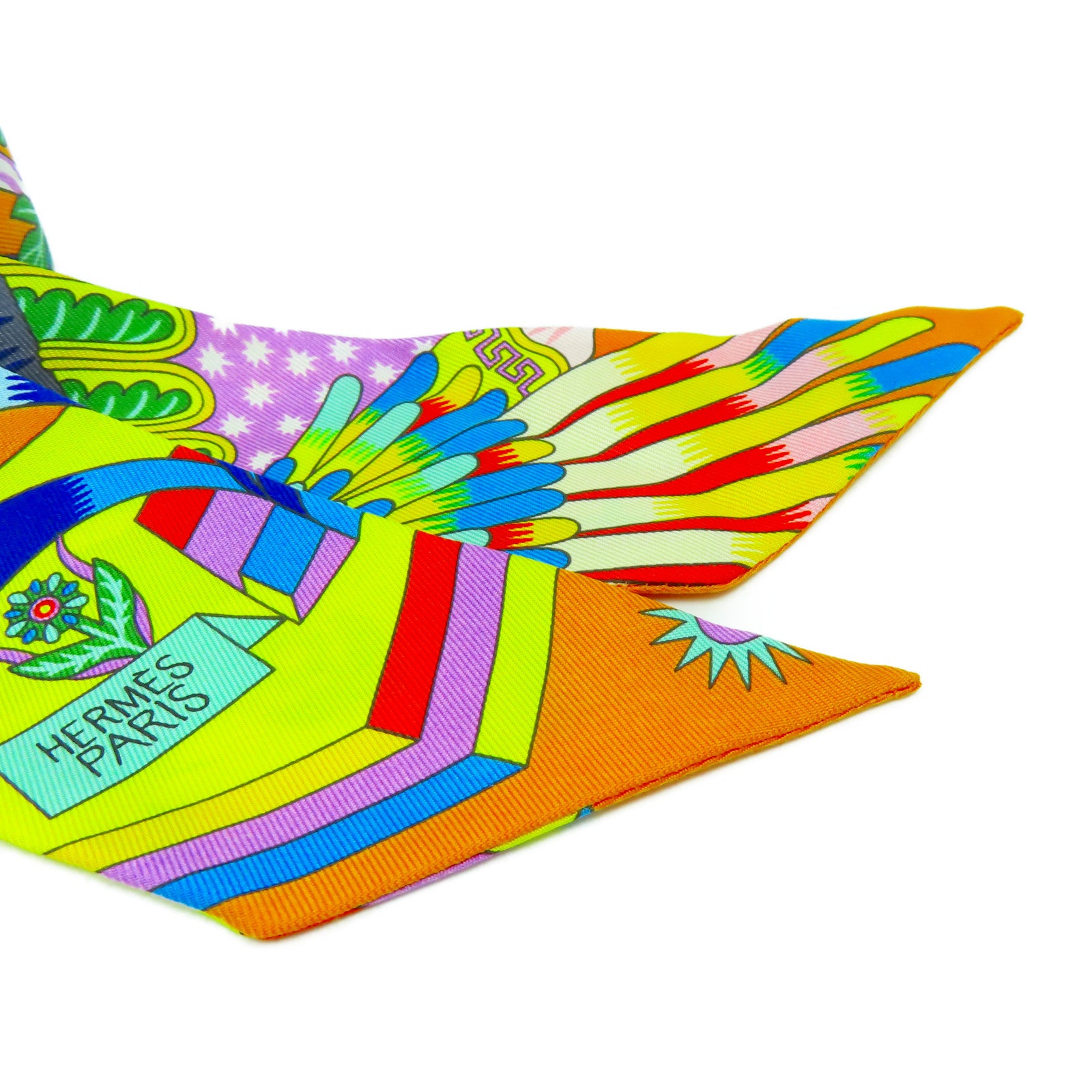 HERMES 絲質Twilly絲巾橙色/藍色